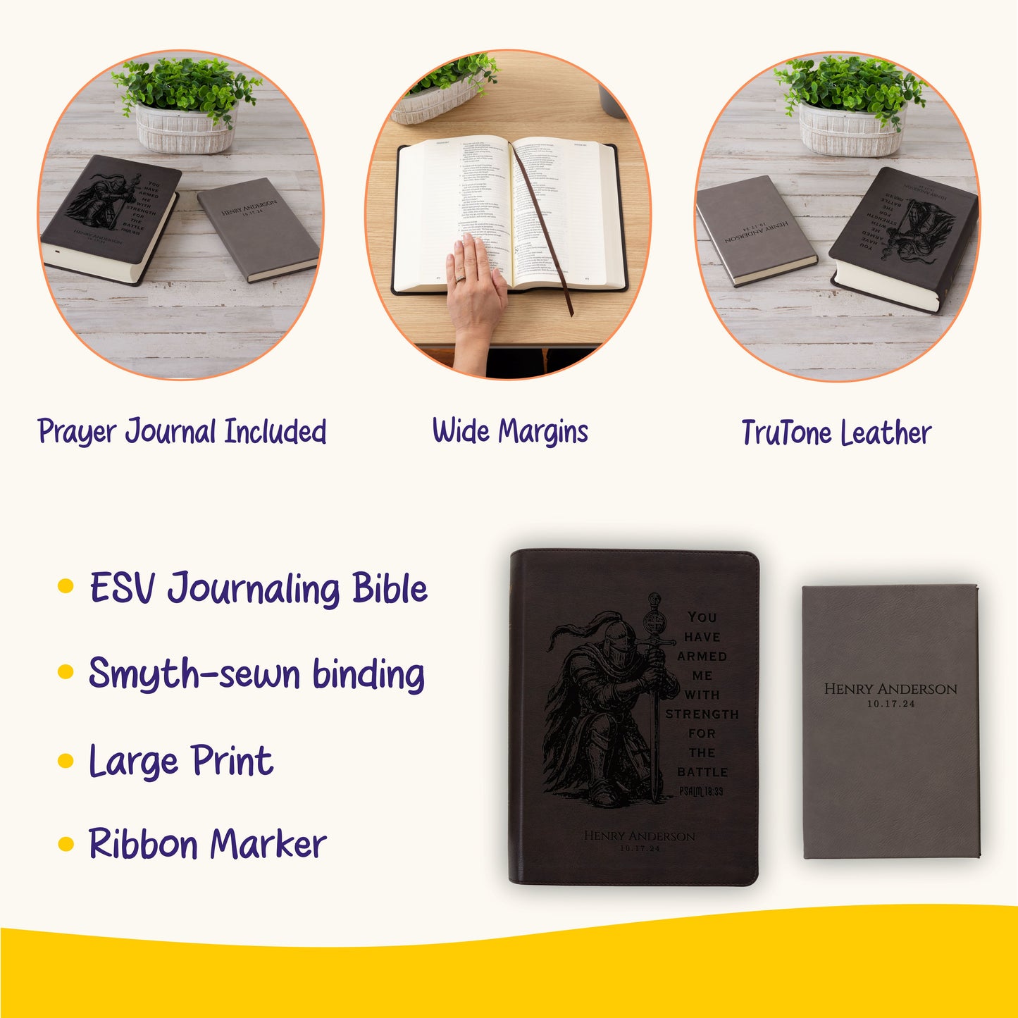 Personalized ESV Journaling Bible & Prayer Journal Set, Lined Wide-Margin Bible, Custom Engraved Name, Christian Gift, Baptism Gift