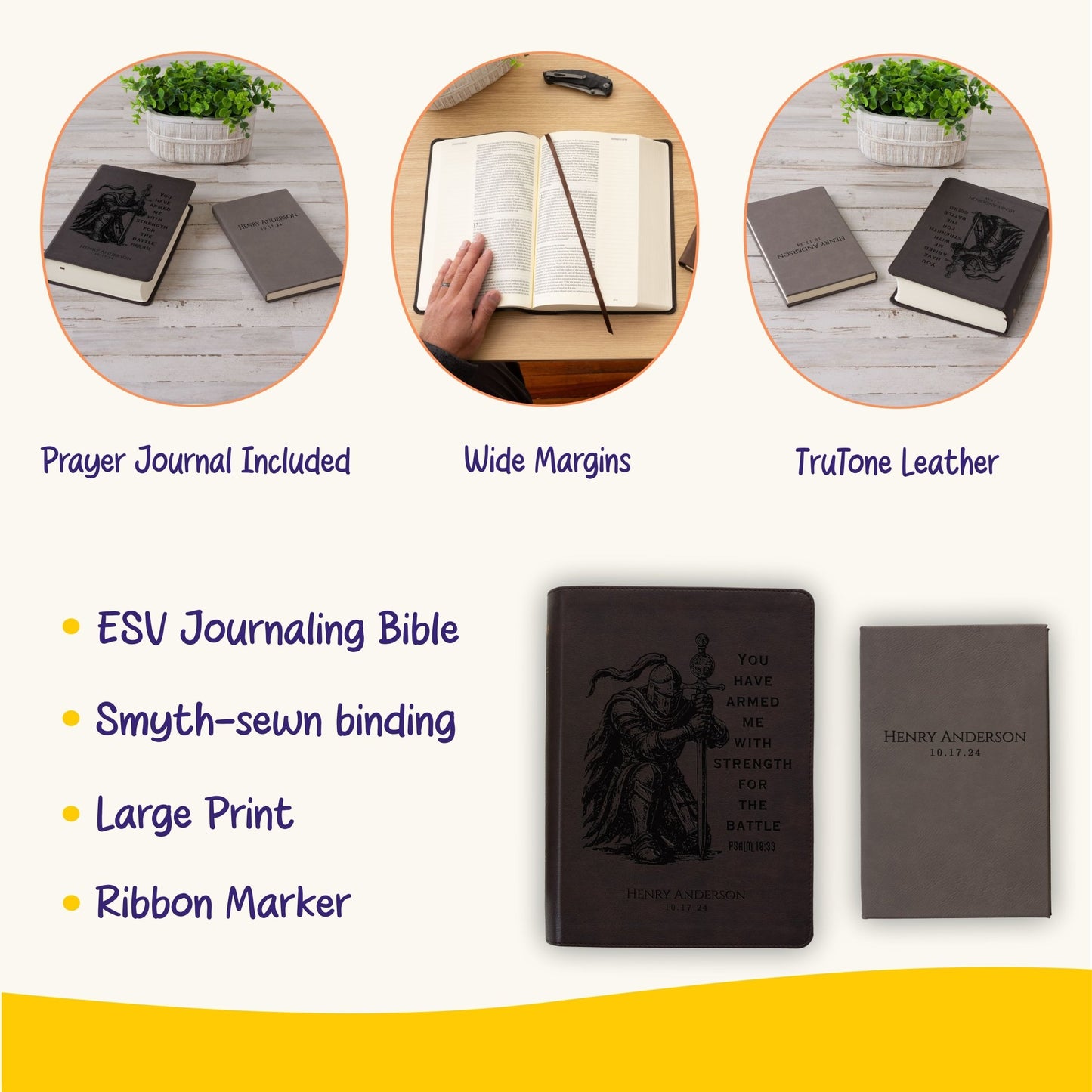 Personalized ESV Journaling Bible & Prayer Journal Set, Lined Wide - Margin Bible, Custom Engraved Name, Christian Gift, Baptism Gift - Religious Books - Aylev