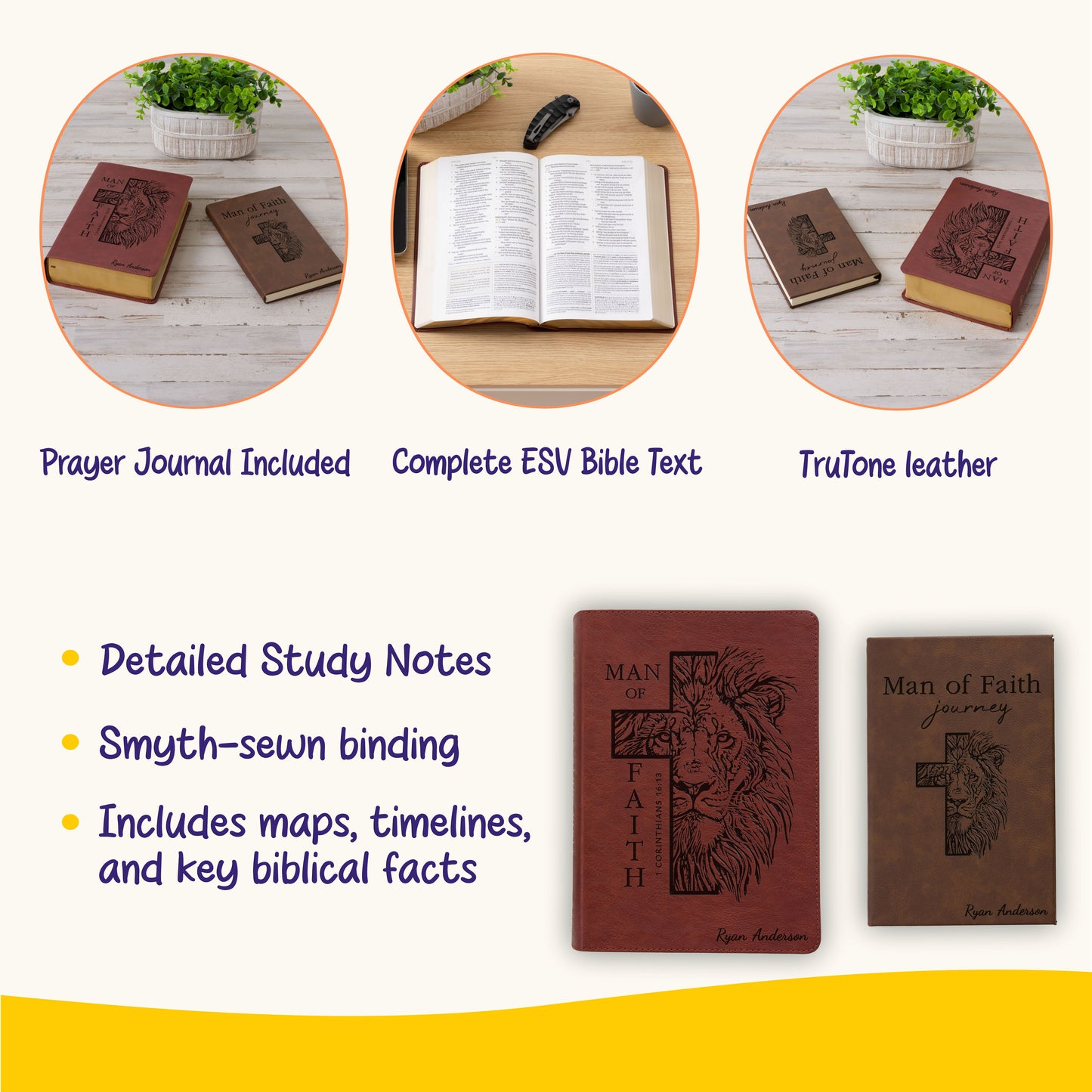 Personalized ESV Bible & Prayer Journal Set, Men's Study Bible, Custom Engraved with Name, Christian Gift, Baptism Gift for men - Aylev