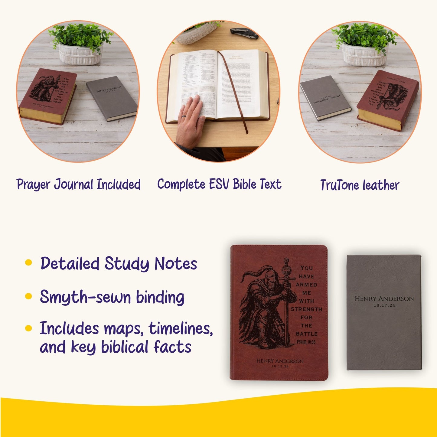 Personalized ESV Bible & Prayer Journal Set, Men's Study Bible, Custom Engraved with Name, Christian Gift, Baptism Gift for men - Religious Books - Aylev