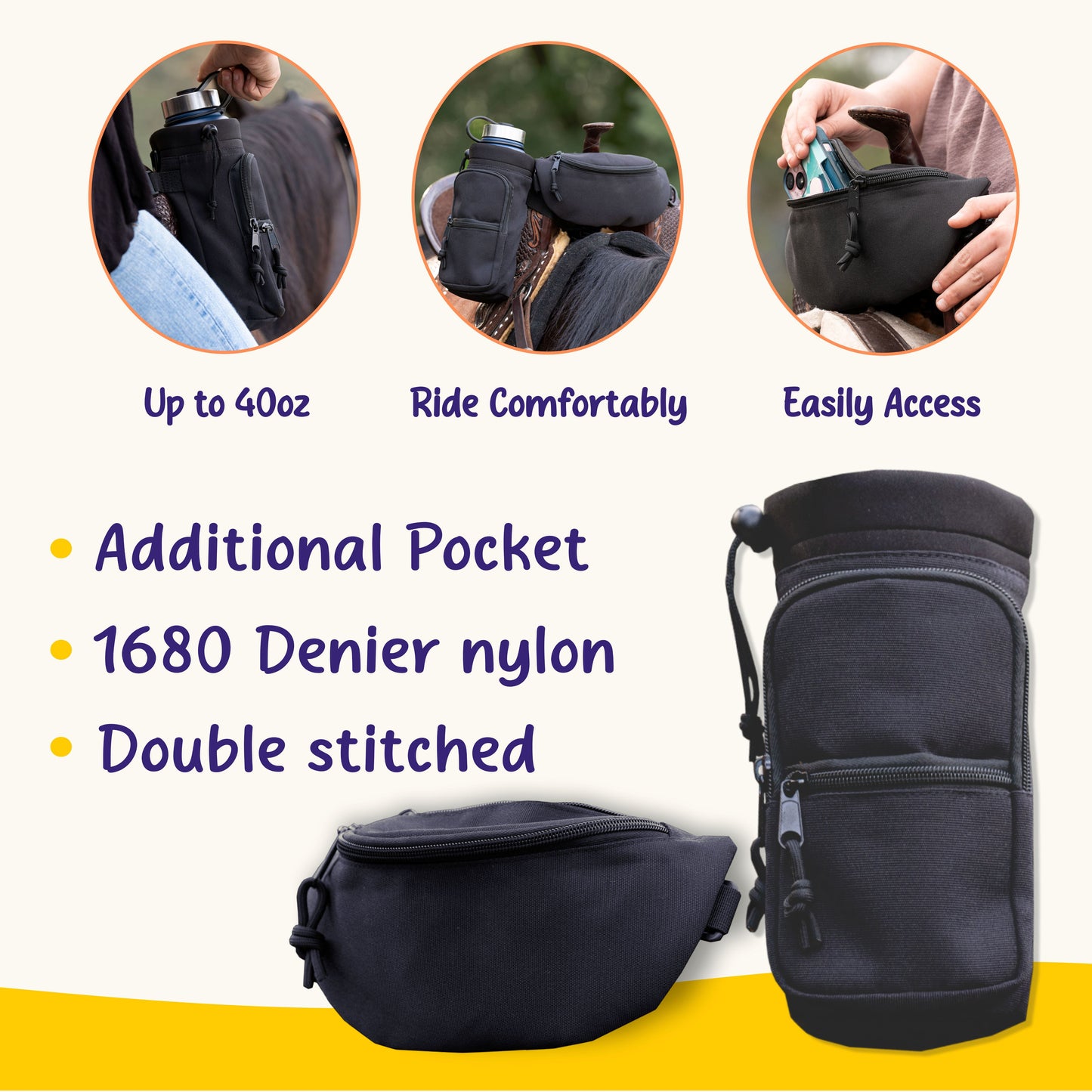 Horse Saddle Pommel Bag & Bottle Holder Set, Saddle Drink Holder, Horse Tack, Horse Gifts, Horse Stuff, Equestrian Gifts, Saddle Accessories