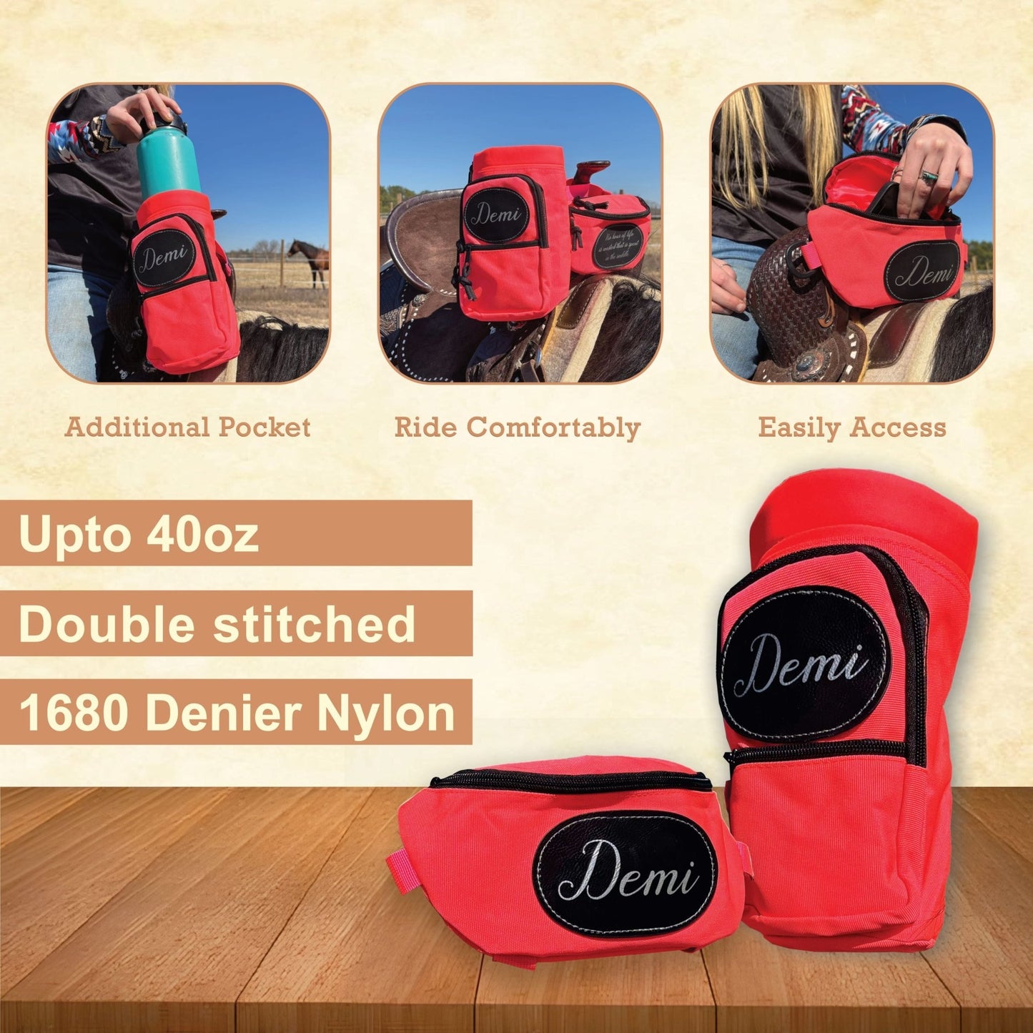 Personalized Horse Saddle Pink Pommel Bag & Bottle Holder Set, Horse Tack, Horse Gifts, Horse Stuff, Equestrian Gifts, Saddle Accessories - Horse Tack Accessories - Aylev