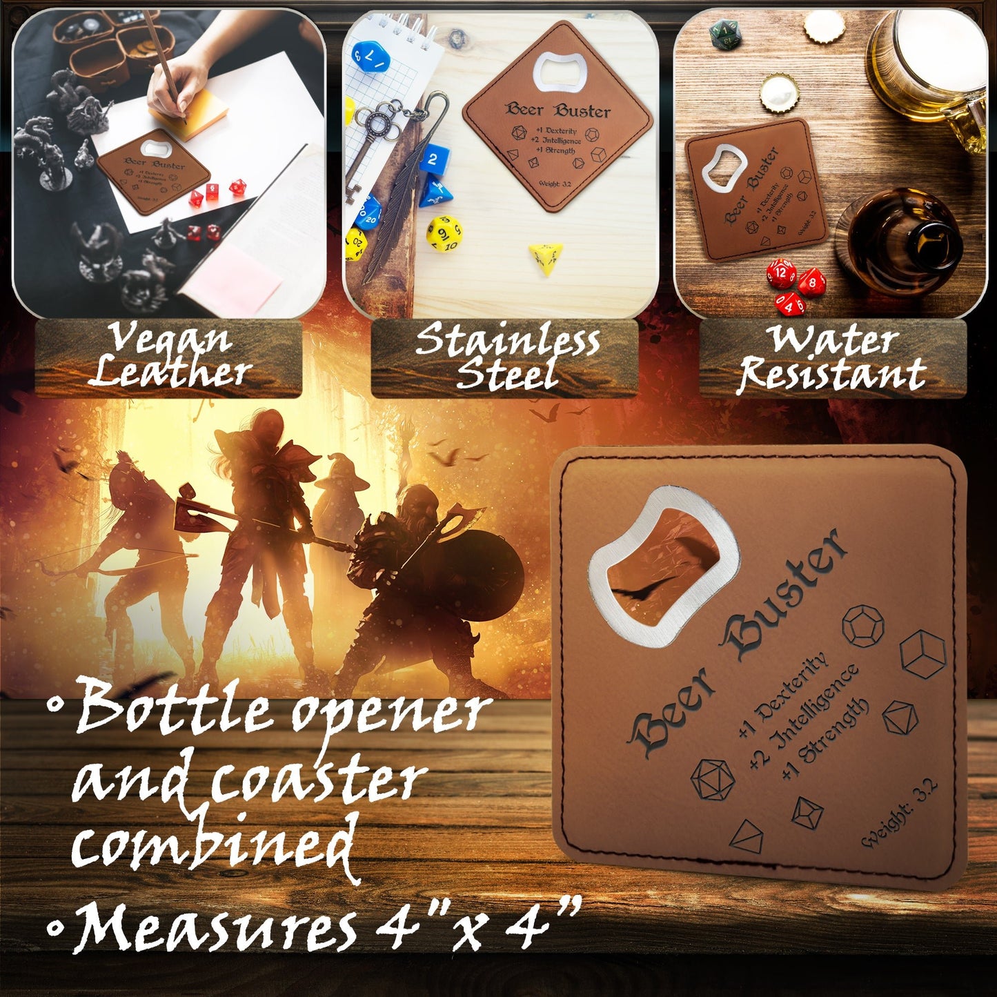 Dungeons and Dragons Beer Buster, DnD Coaster Bottle Opener, DnD Gift for Men, Dungeon Master Gift, DnD Stuff, D&D Gifts - Apparel & Accessories - Aylev