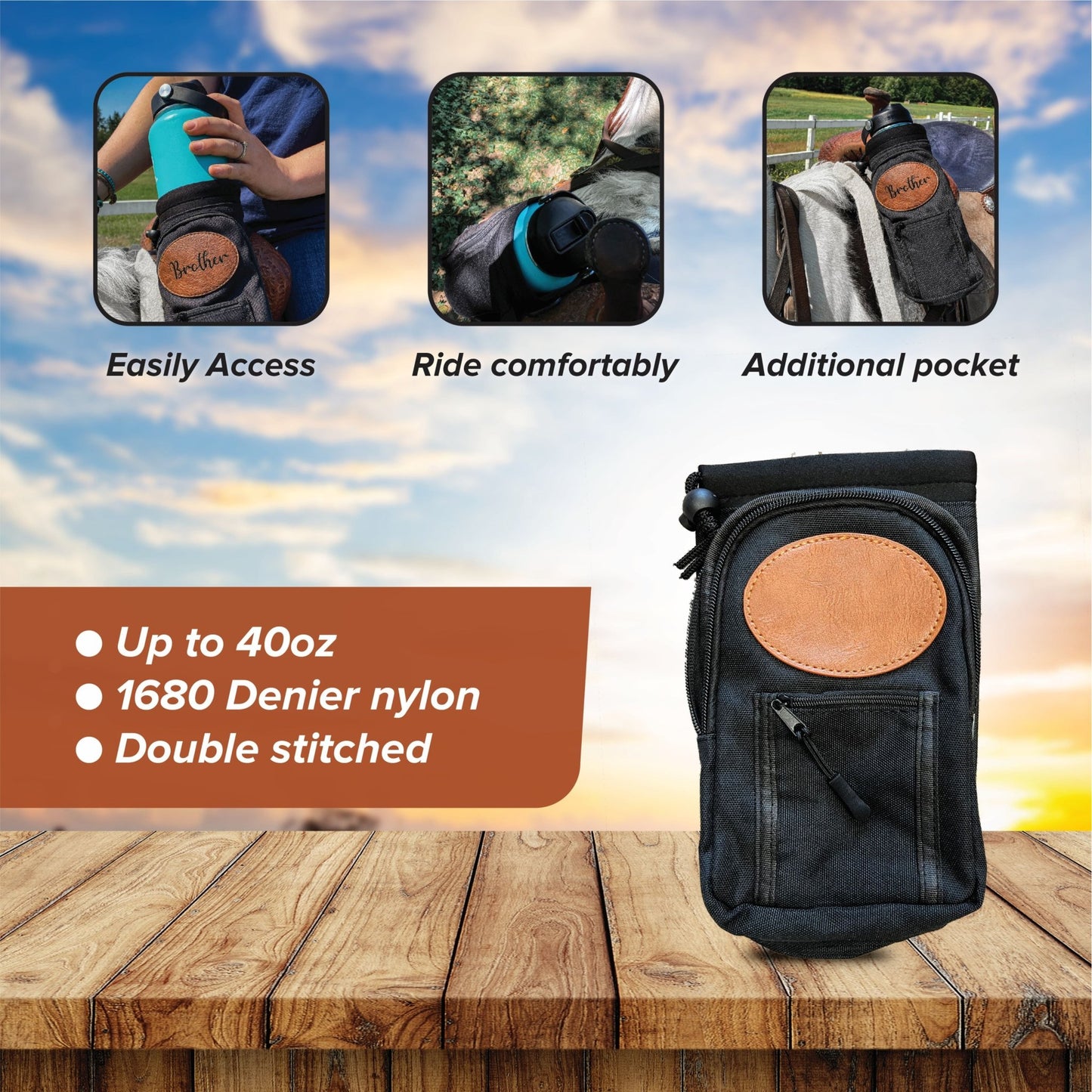 Horse Saddle Water Bottle Holder Personalized, Multi Pocket Horse Saddle Drink Holder up to 40oz, Horse Gifts, Horse Stuff, Horse Tack - Apparel & Accessories - Aylev