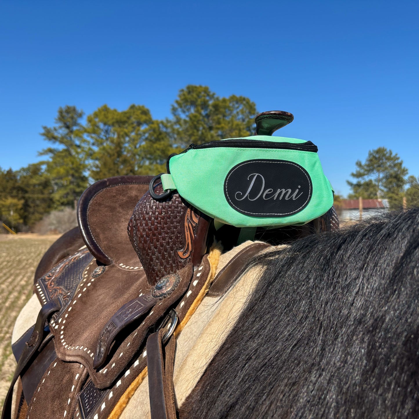 Personalized Horse Saddle Green Pommel Bag & Bottle Holder Set, Horse Tack, Horse Gifts, Horse Stuff, Equestrian Gifts, Saddle Accessories