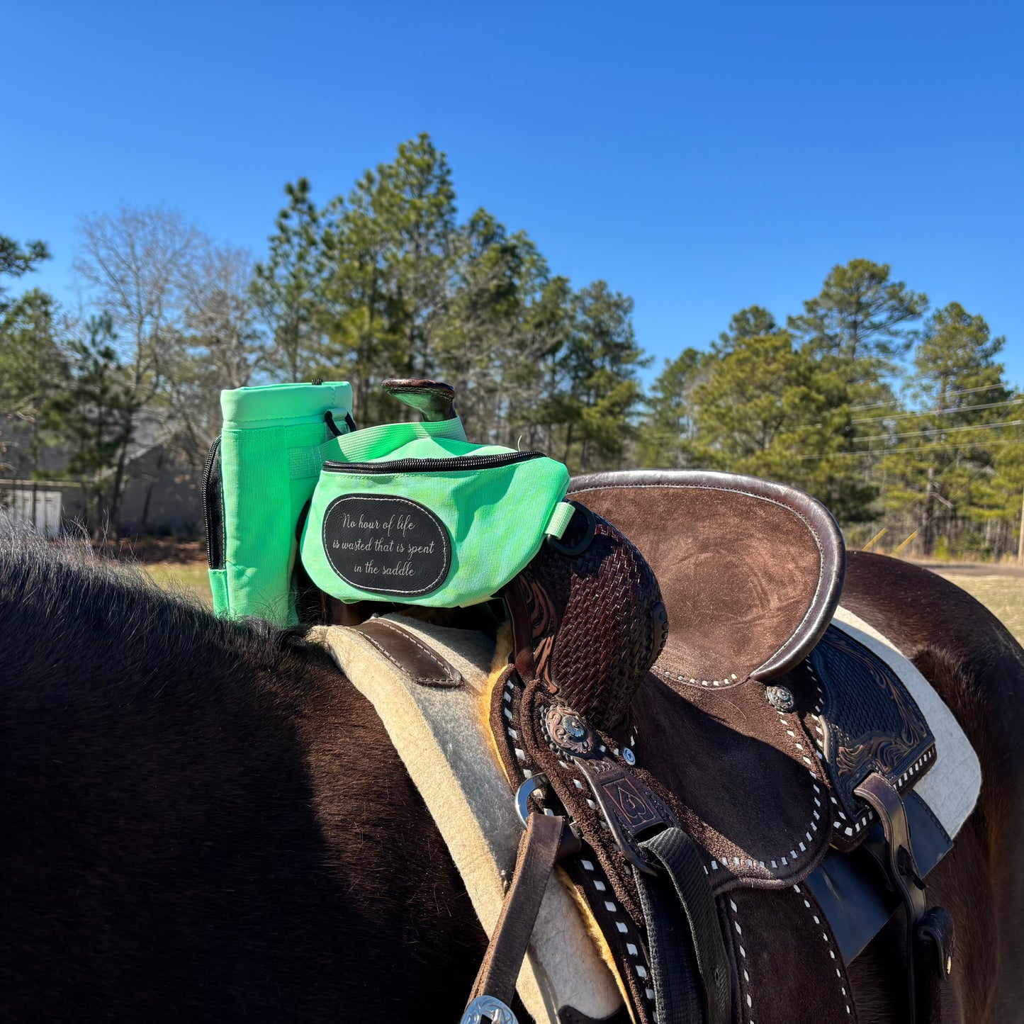 Personalized Horse Saddle Green Pommel Bag & Bottle Holder Set, Horse Tack, Horse Gifts, Horse Stuff, Equestrian Gifts, Saddle Accessories