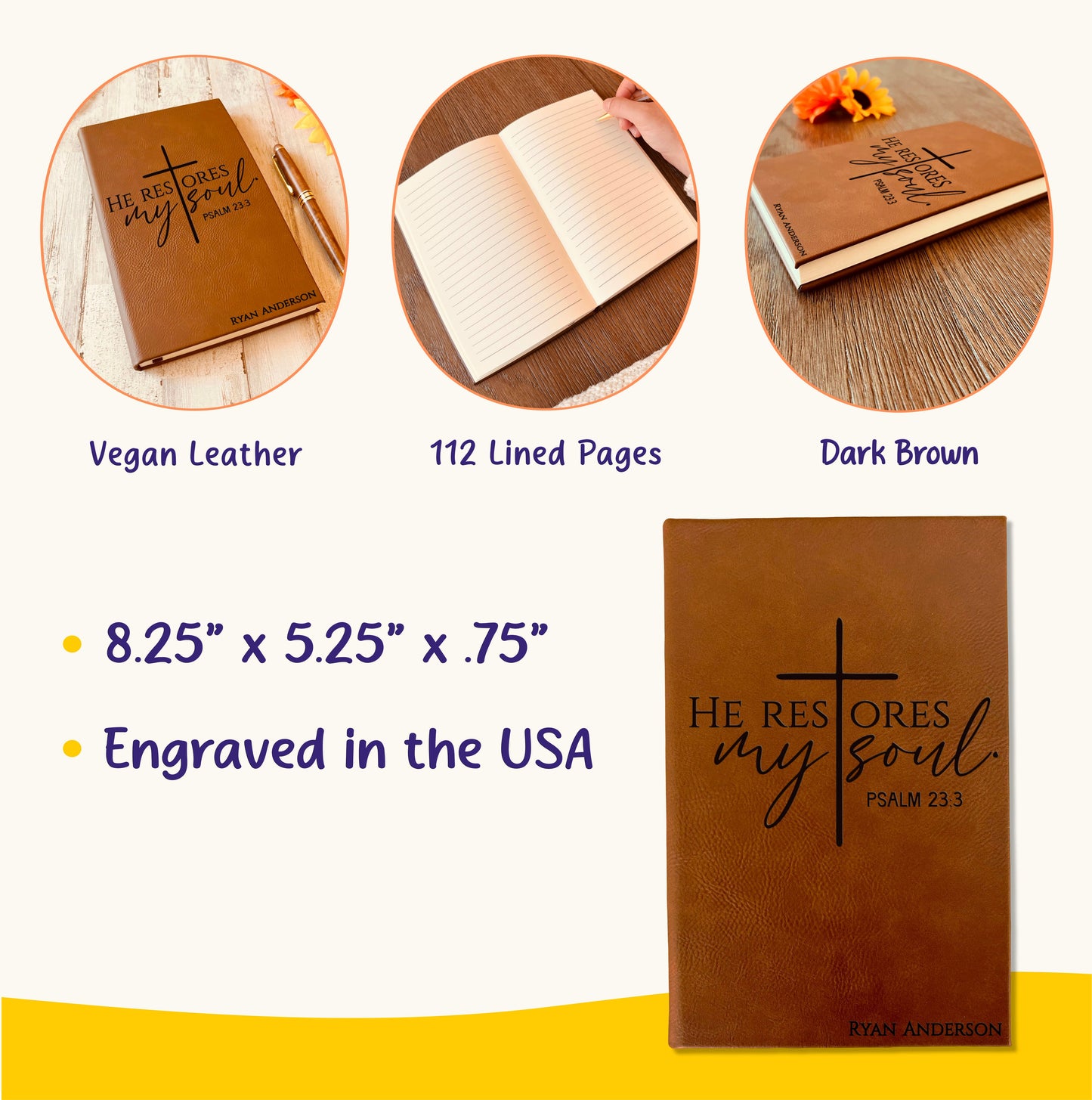 Personalized Christian Prayer Journal for Men & Women, Custom Engraved Name, Daily Devotional, Scripture Writing, Gratitude and Faith Gift