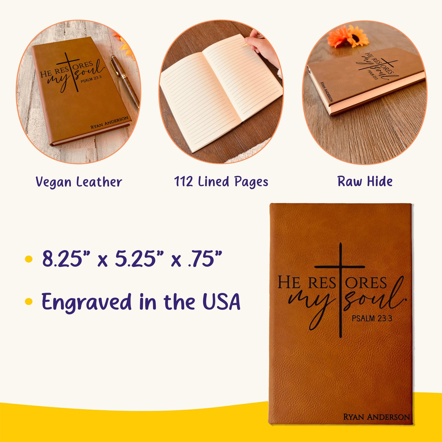 Personalized Christian Prayer Journal for Men & Women, Custom Engraved Name, Daily Devotional, Scripture Writing, Gratitude and Faith Gift