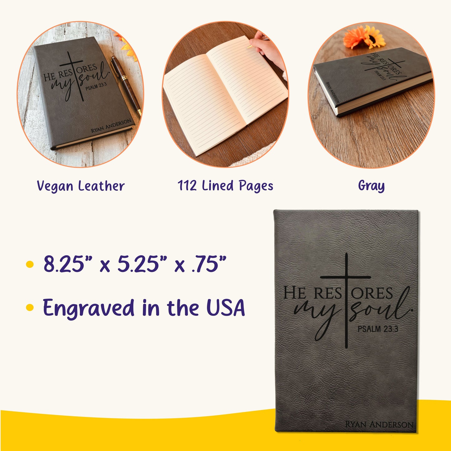 Personalized Christian Prayer Journal for Men & Women, Custom Engraved Name, Daily Devotional, Scripture Writing, Gratitude and Faith Gift