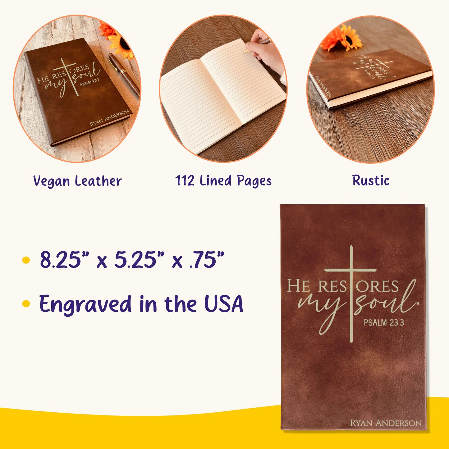 Personalized Christian Prayer Journal for Men & Women, Custom Engraved Name, Daily Devotional, Scripture Writing, Gratitude and Faith Gift