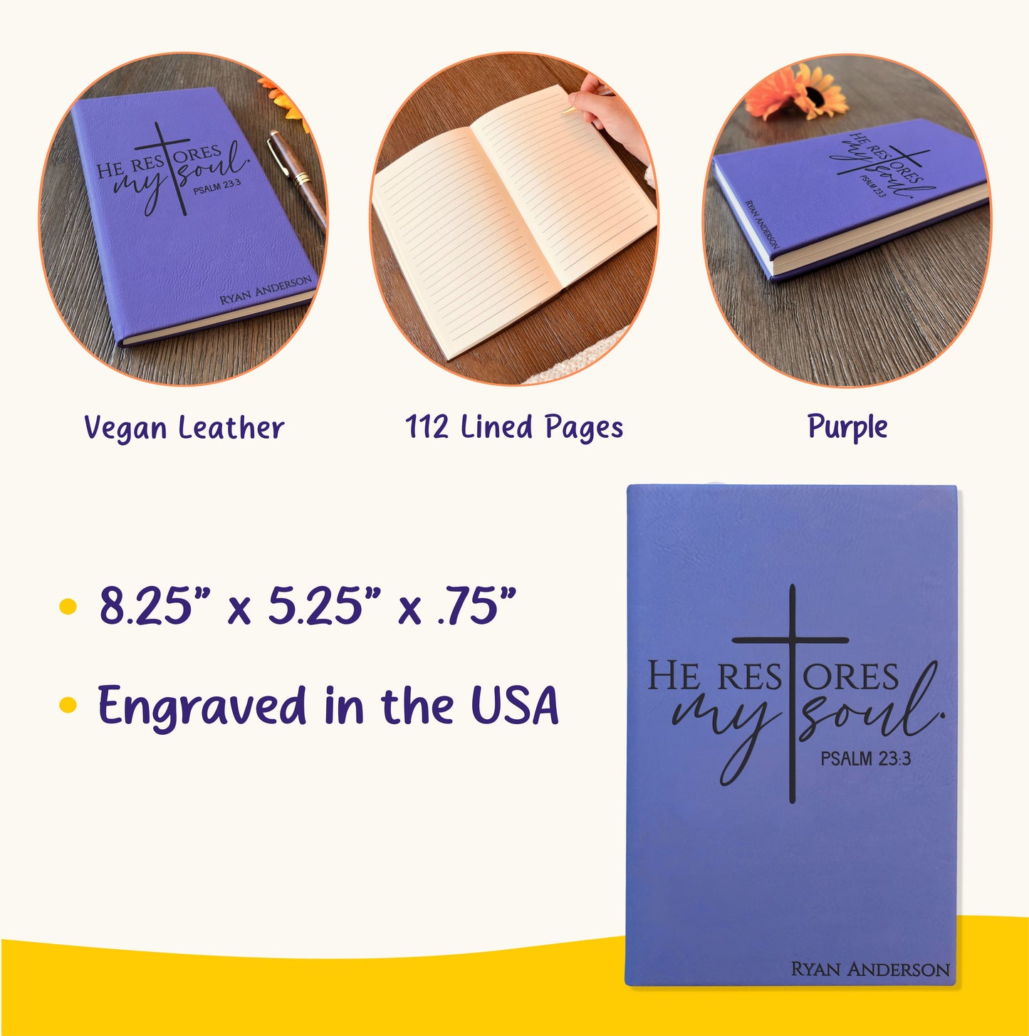 Personalized Christian Prayer Journal for Men & Women, Custom Engraved Name, Daily Devotional, Scripture Writing, Gratitude and Faith Gift