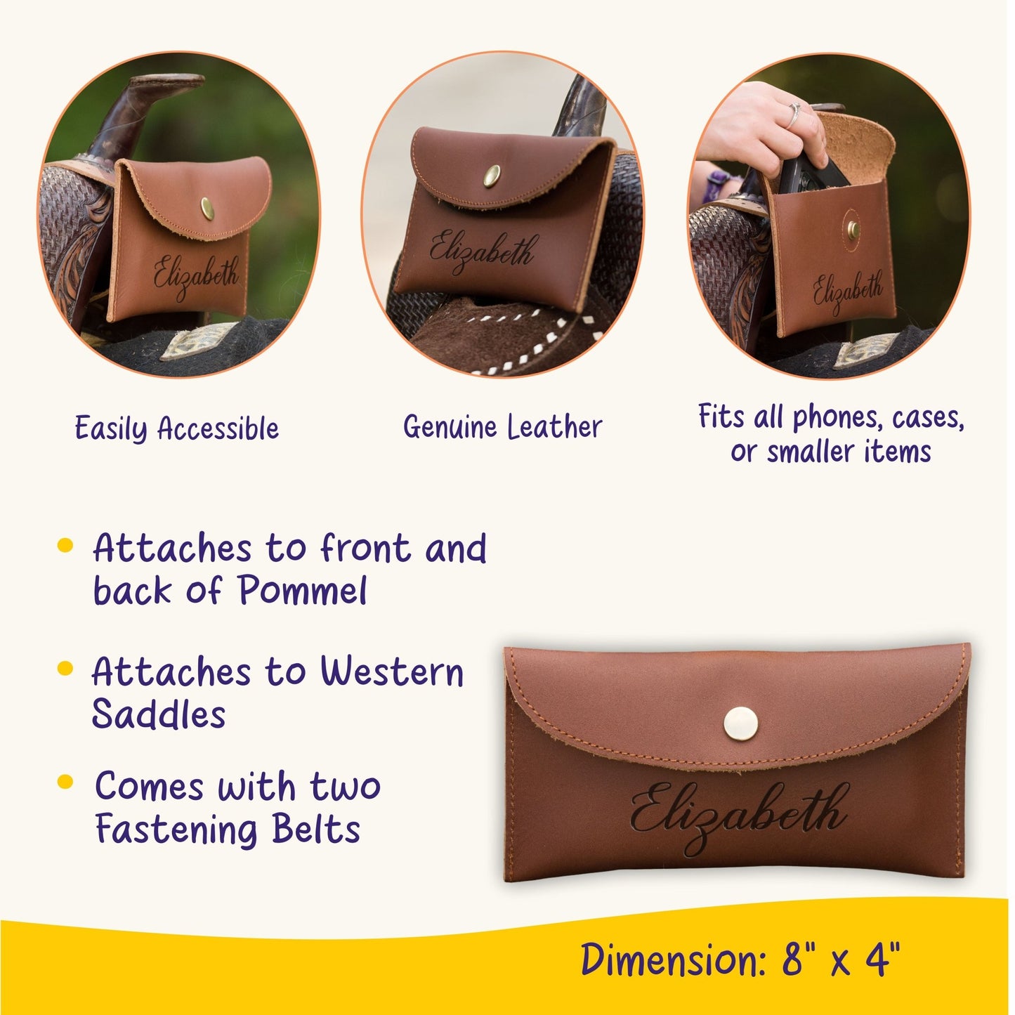 Personalized Genuine Leather Horse Saddle Bag, Real Leather Saddle Phone Holder, Horse Tack, Horse Gifts, Horse Gifts For Women Equestrian - Horse Tack Accessories - Aylev