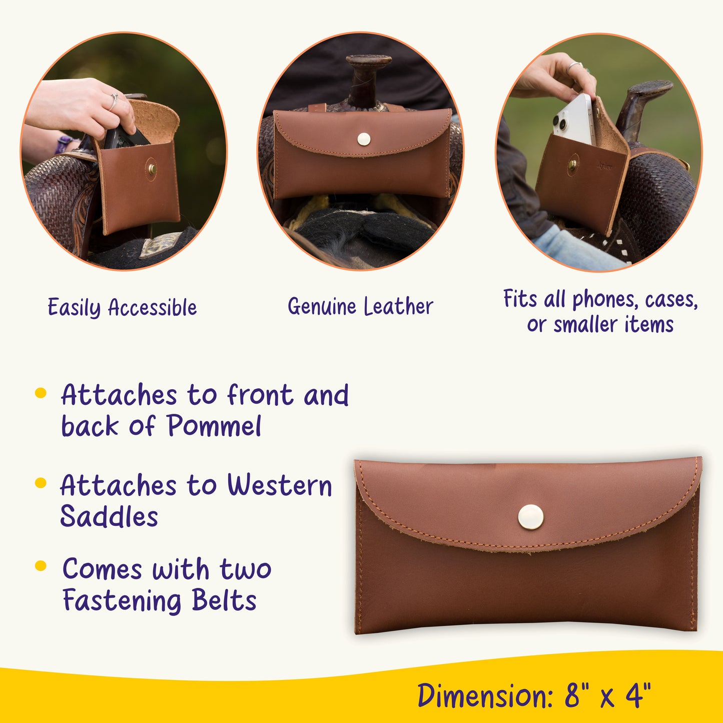 Genuine Leather Horse Saddle Bag, Real Leather Saddle Phone Holder, Horse Tack, Horse Gifts, Horse Gifts For Women Equestrian