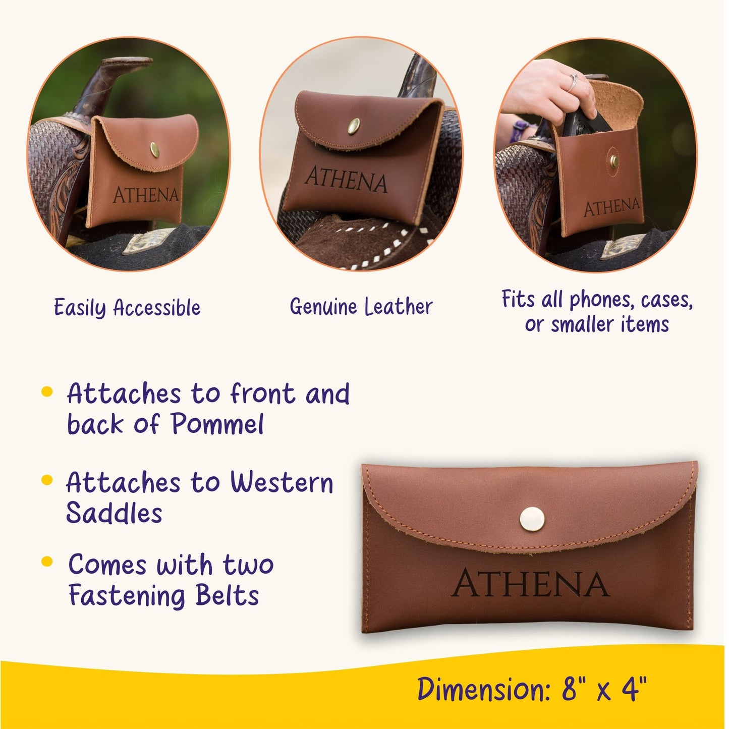 Personalized Genuine Leather Horse Saddle Bag, Real Leather Saddle Phone Holder, Horse Tack, Horse Gifts, Horse Gifts For Women Equestrian - Horse Tack Accessories - Aylev