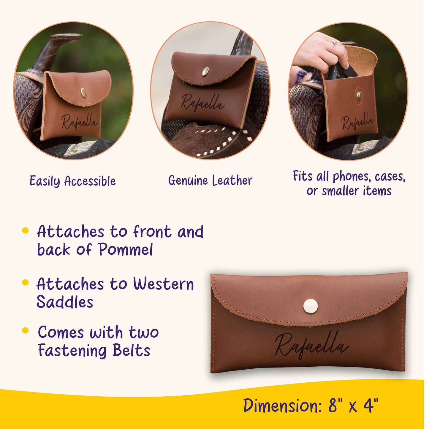 Personalized Genuine Leather Horse Saddle Bag, Real Leather Saddle Phone Holder, Horse Tack, Horse Gifts, Horse Gifts For Women Equestrian