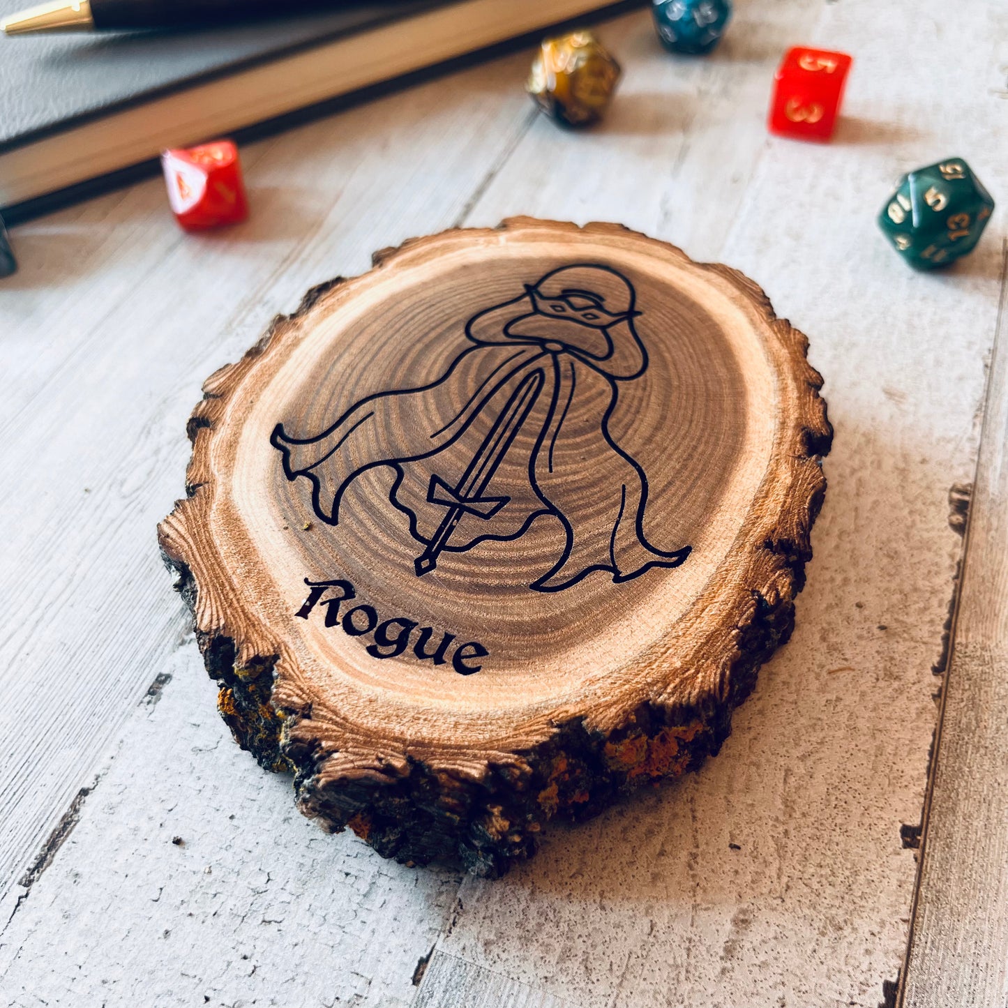 Dungeons and Dragons Real Wood Rogue DnD Coaster | DnD Accessories | DnD Gift for Men | Dungeon Master Gift | DnD Stuff | D&D Gifts - Aylev