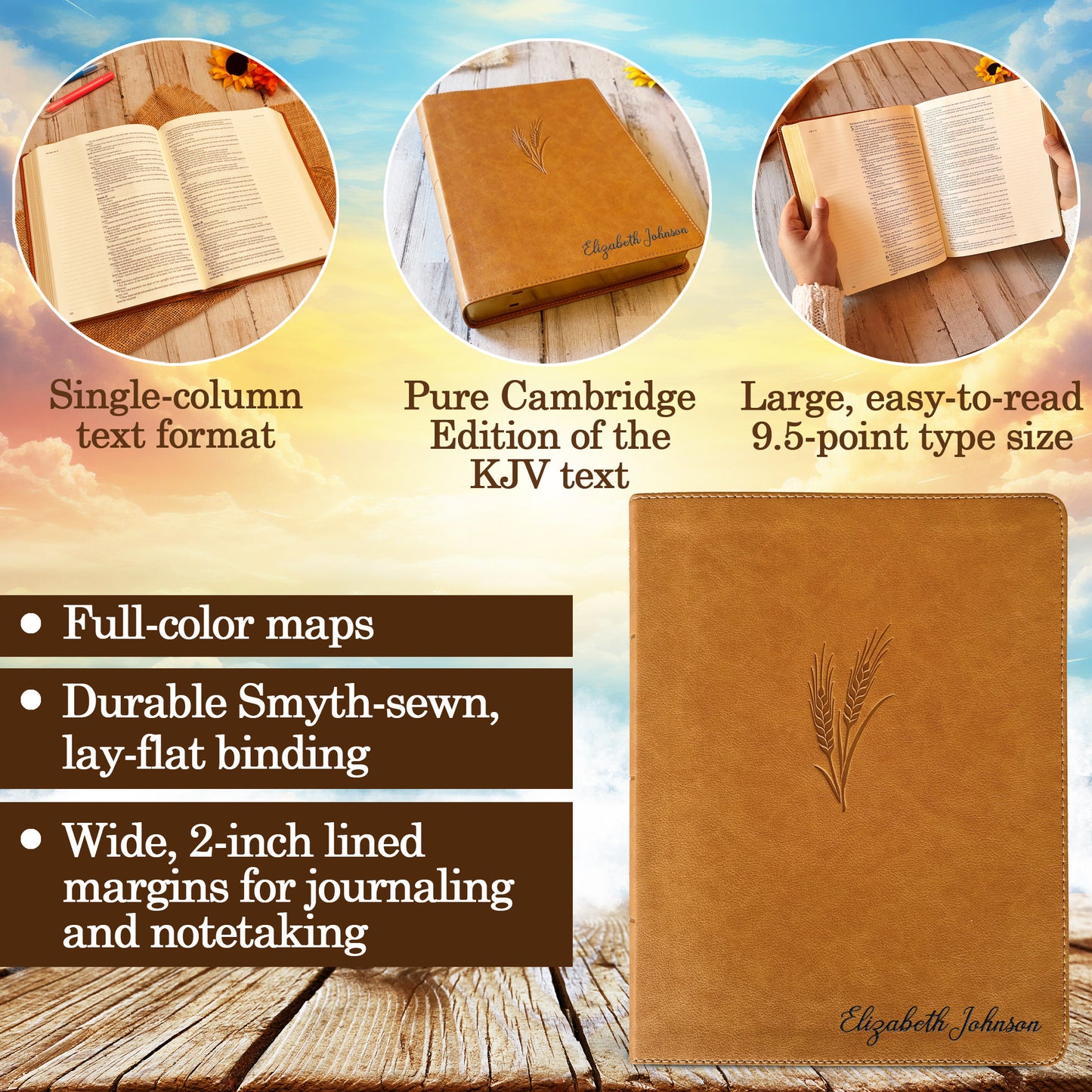 Personalized KJV Bible with Name Engraved, KJV Notetaking Large Print Bible, Custom Bible Name Engraved, King James Version, Christian Gifts