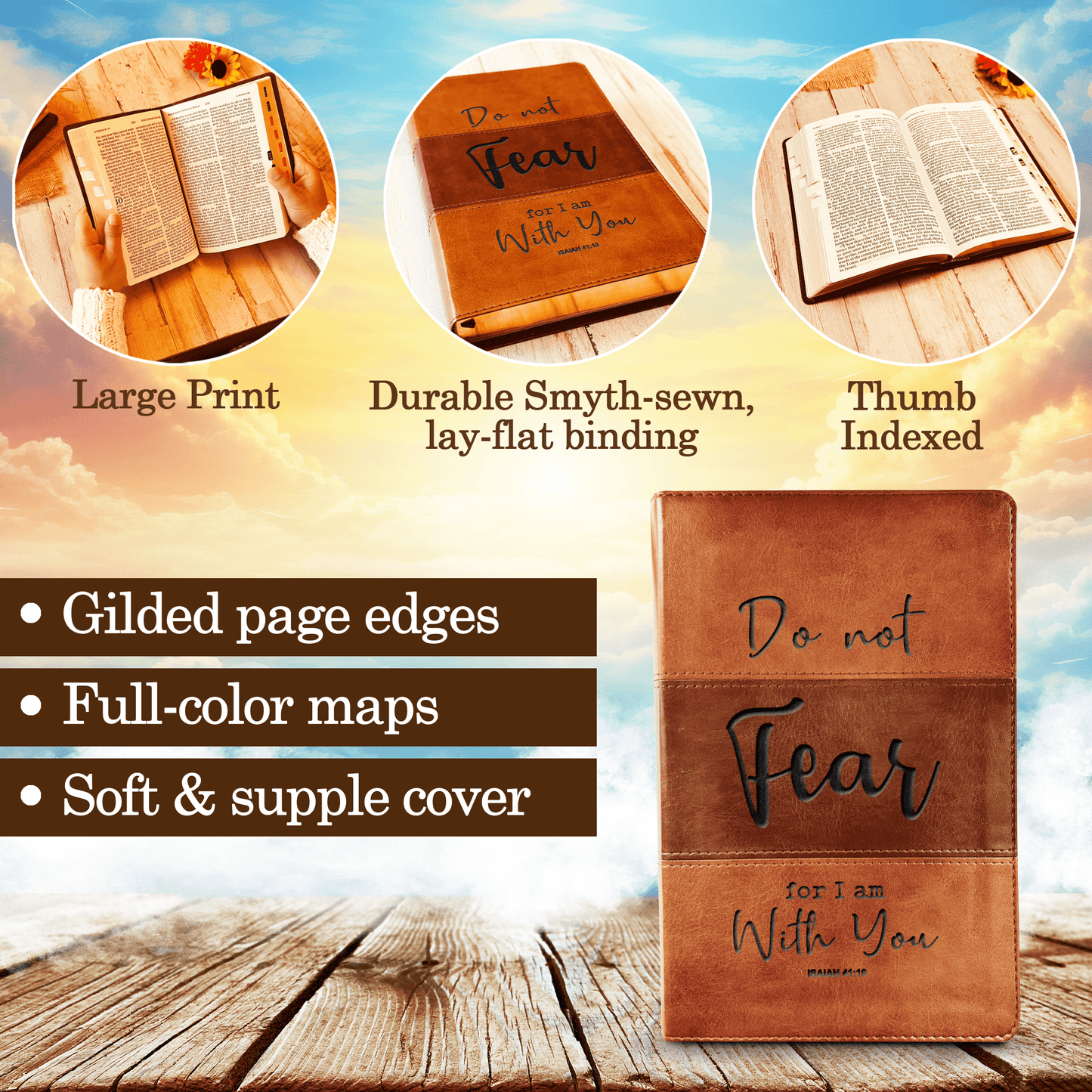 Custom Engraved KJV Large Print Reference Bible with Full‑Color Maps, King James Version, Personalized Christian Gift, Baptism Gift - Religious Books - Aylev