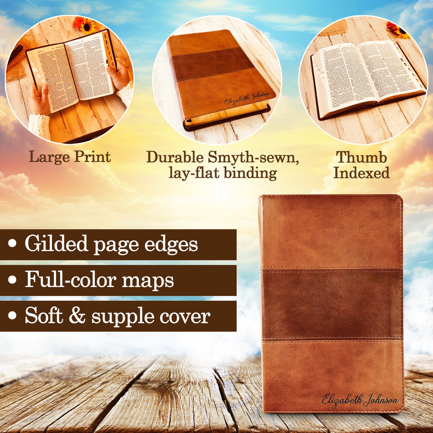 Customized KJV Bible with name Engraved, Large Print Reference Indexed Bible, Custom Bible Engraved Name, King James Version Christian Gifts - Aylev