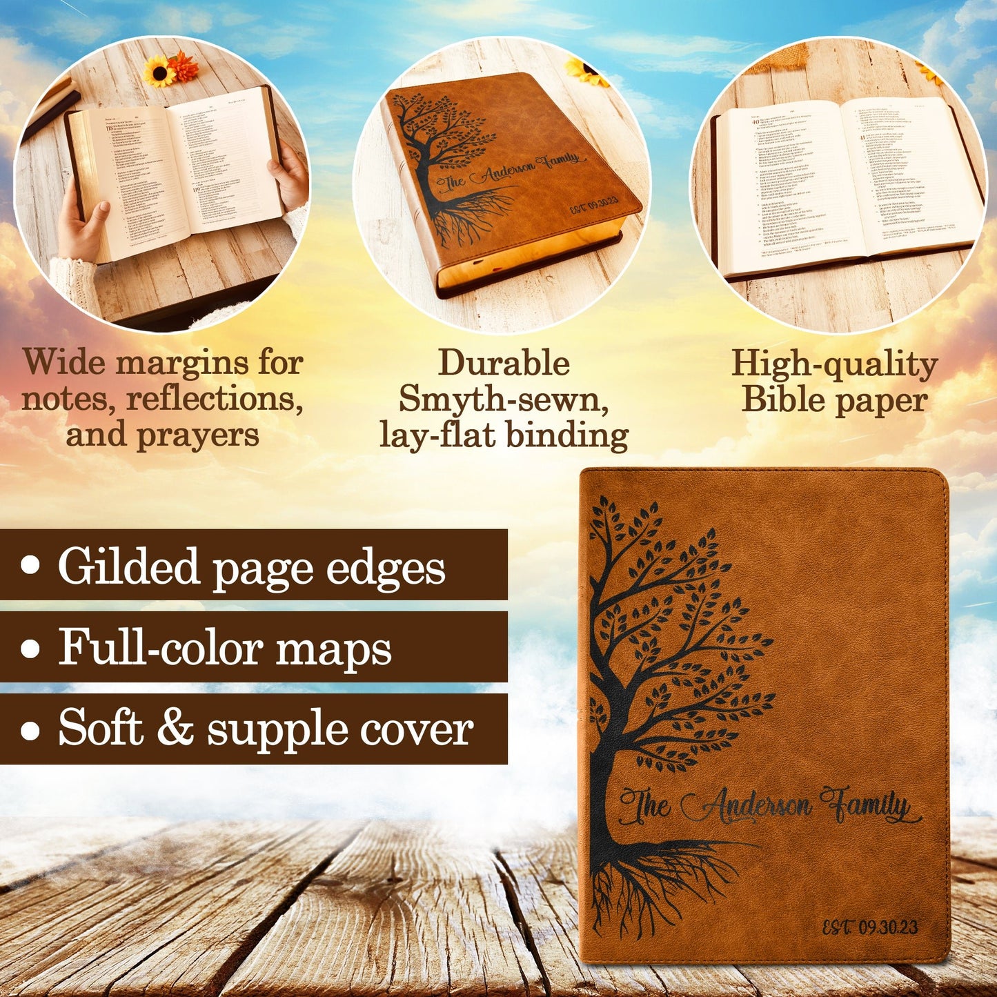 Personalized Family Bible, Custom CSB Family Tree Wide - Margin Bible, Engraved Bible, Wedding Bible, Christian Gifts Family Bible for Wedding - Religious Books - Aylev