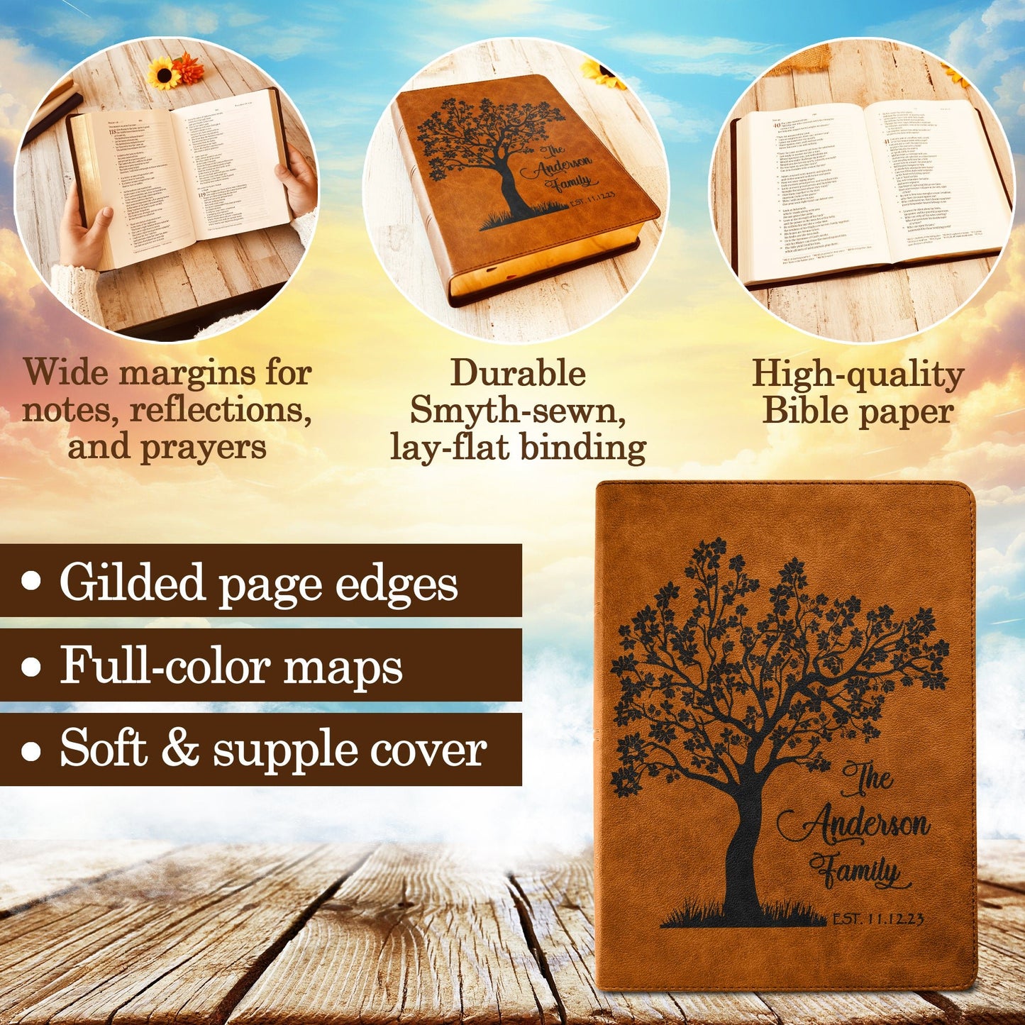 Personalized Family Bible, Custom CSB Family Tree Wide - Margin Bible, Engraved Bible, Wedding Bible, Christian Gifts Family Bible for Wedding - Religious Books - Aylev