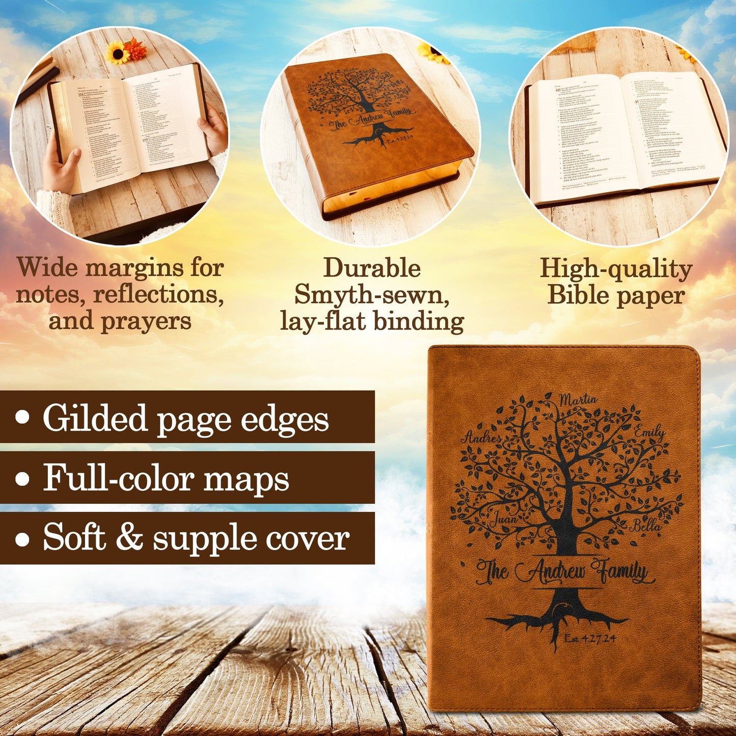 Personalized Family Bible, Custom CSB Family Tree Wide - Margin Bible, Engraved Bible, Wedding Bible, Christian Gifts Family Bible for Wedding - Religious Books - Aylev