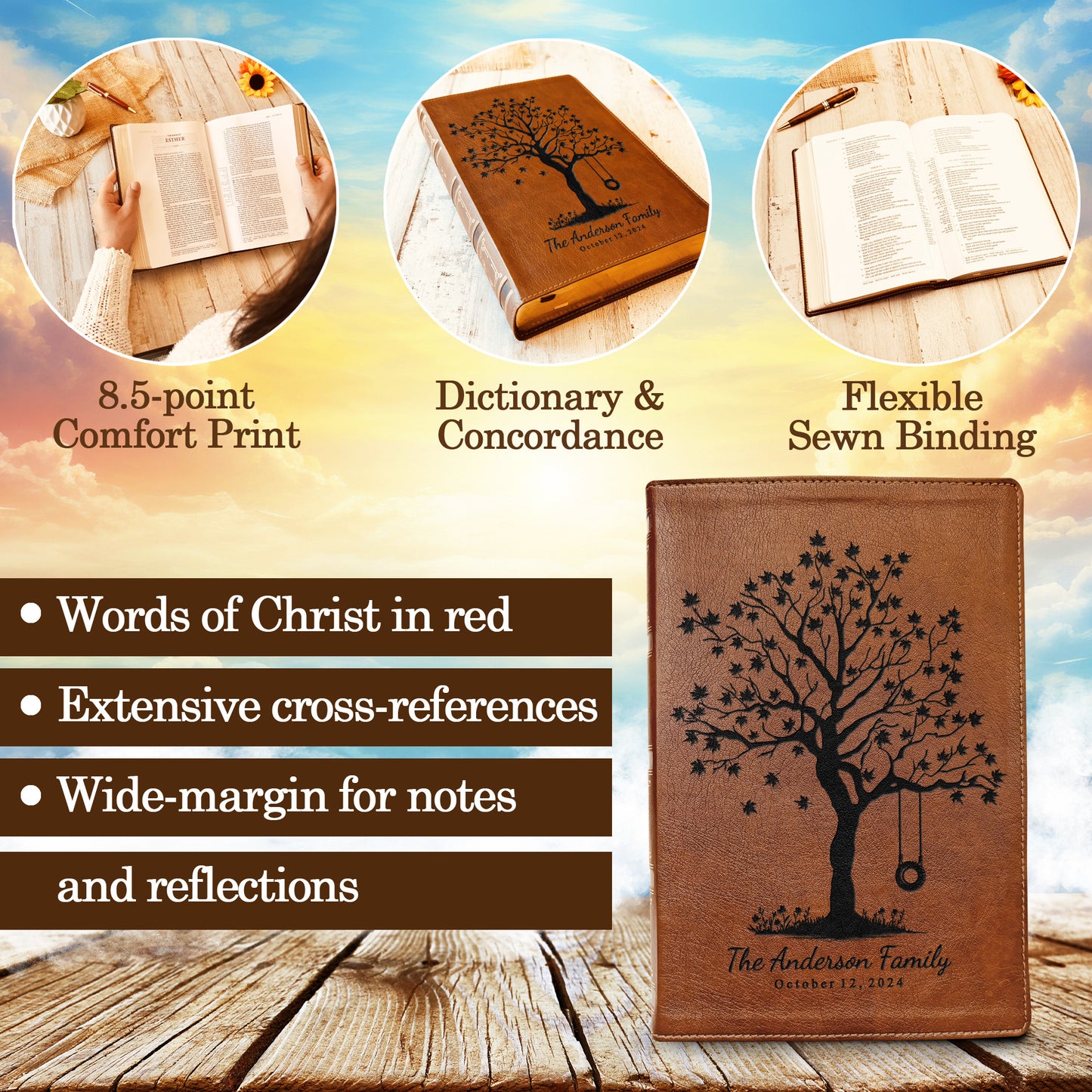 Personalized Family Bible, Custom Engraved NKJV Wide-Margin Family Tree Bible, Wedding Gifts, Anniversary Gifts, Family Bible for Weddings