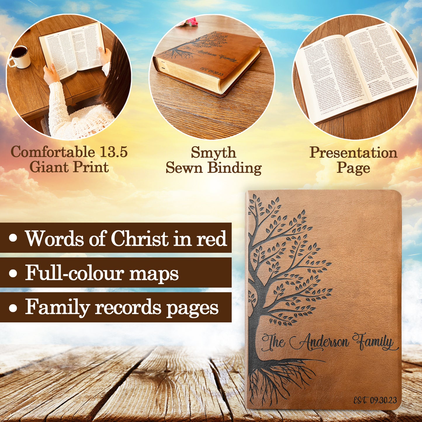 Personalized Family Tree Bible, Custom NASB Family Tree Giant Print Bible, Engraved Bible, Wedding Bible, Christian Gifts, Anniversary Gifts - Aylev