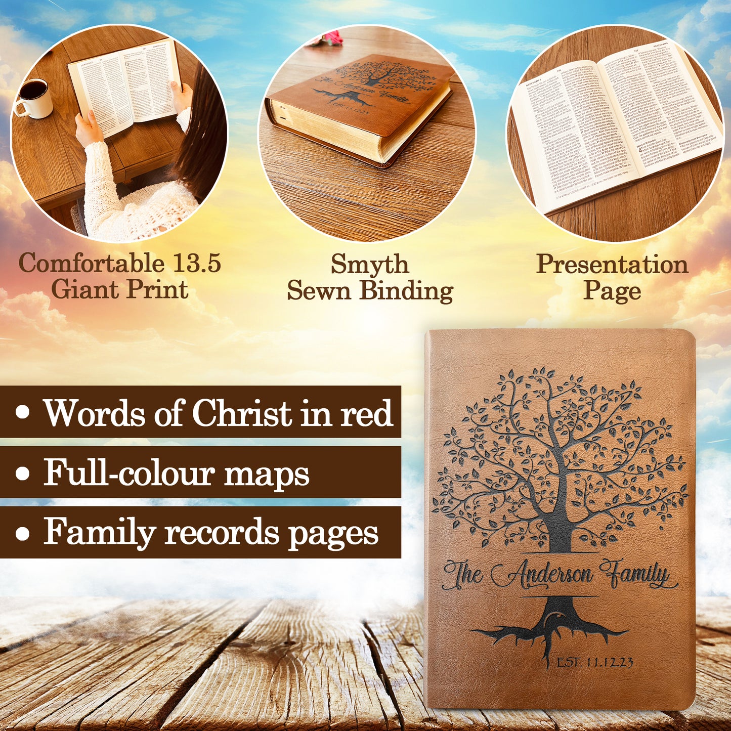 Personalized Family Tree Bible, Custom NASB Family Tree Giant Print Bible, Engraved Bible, Wedding Bible, Christian Gifts, Anniversary Gifts - Aylev