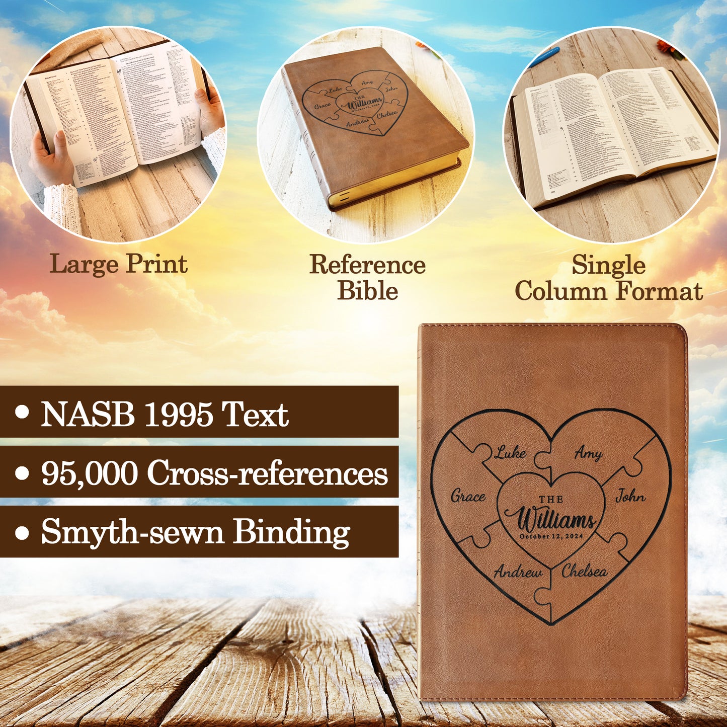 Personalized NASB 1995 Family Bible, NASB 1995 Reference Family Bible, Family Records Pages, Wedding Gifts, Anniversary Gift Christian Gifts