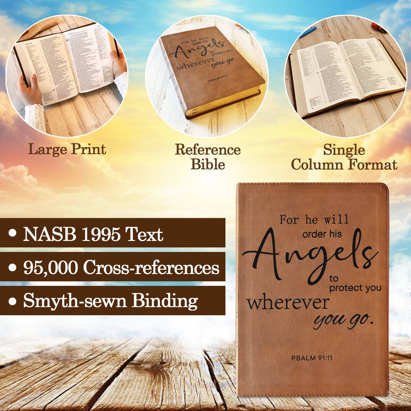 Custom Engraved NASB 1995 Bible, Single Column Large Print Reference, Personalized Christian Gifts for Women, Baptism Gifts - Religious Books - Aylev