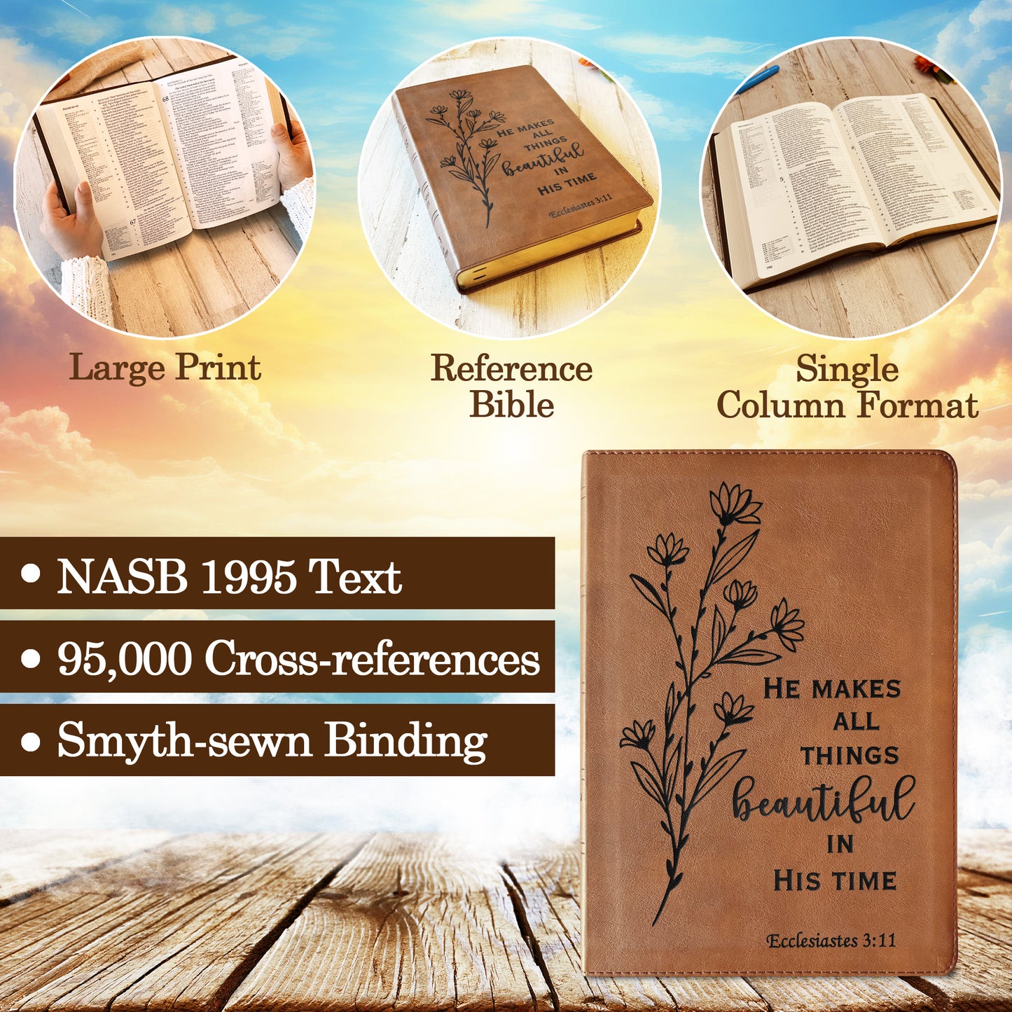 Custom Engraved NASB 1995 Bible, Single Column Large Print Reference, Personalized Christian Gifts for Women, Baptism Gifts - Religious Books - Aylev