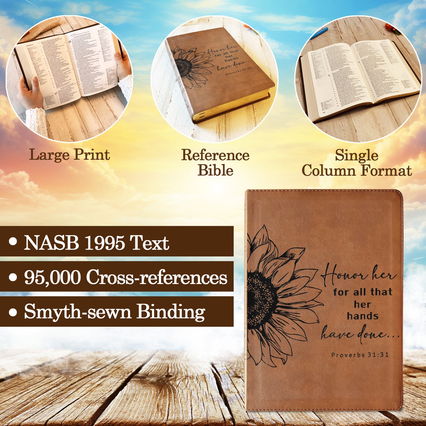 Custom Engraved NASB 1995 Bible, Single Column Large Print Reference, Personalized Christian Gifts for Women, Baptism Gifts - Religious Books - Aylev