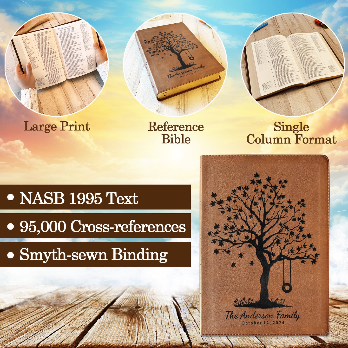 Personalized NASB 1995 Family Bible, NASB 1995 Reference Family Tree Bible, Family Records Pages, Wedding & Anniversary Gift Christian Gifts