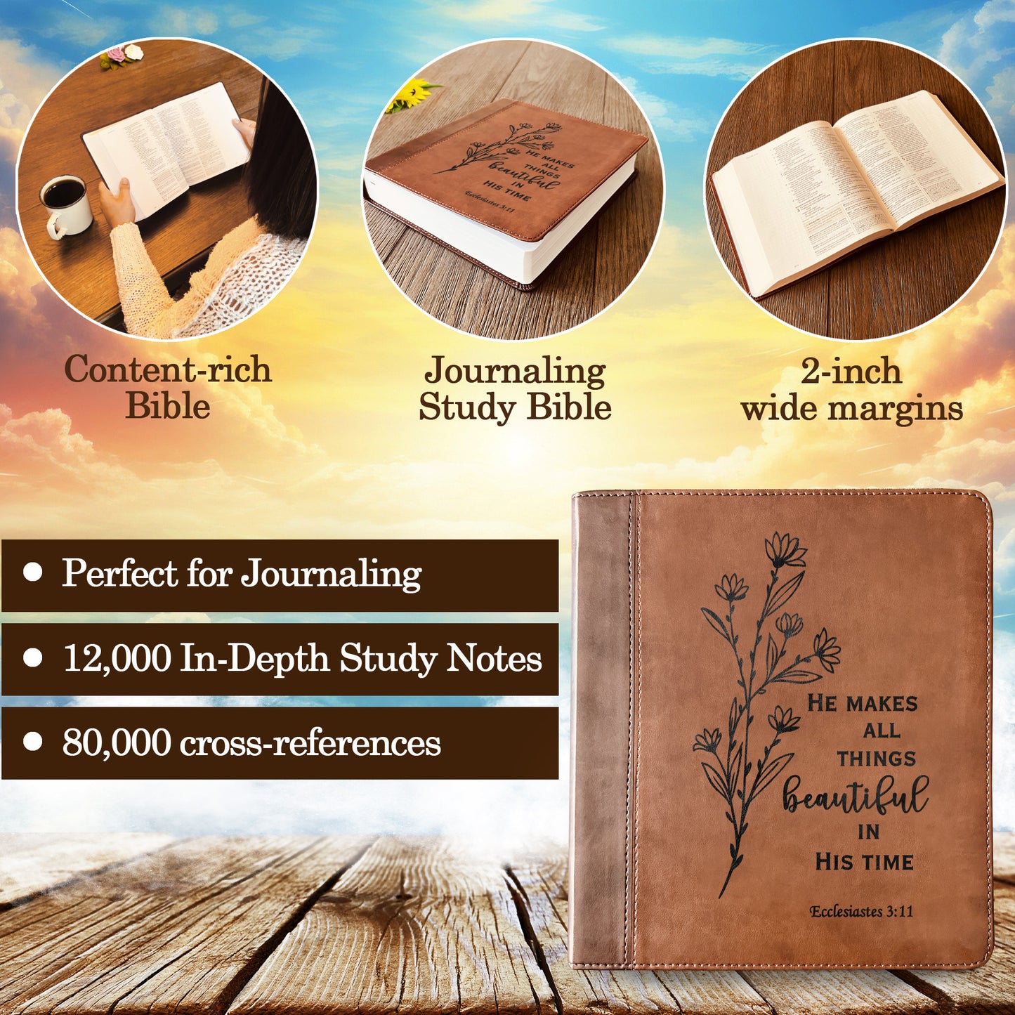 Custom Engraved ESV Journaling Study Bible, Wide Margin Note - Taking Bible, Personalized Christian Gift, Baptism Gift for Women - Religious Books - Aylev