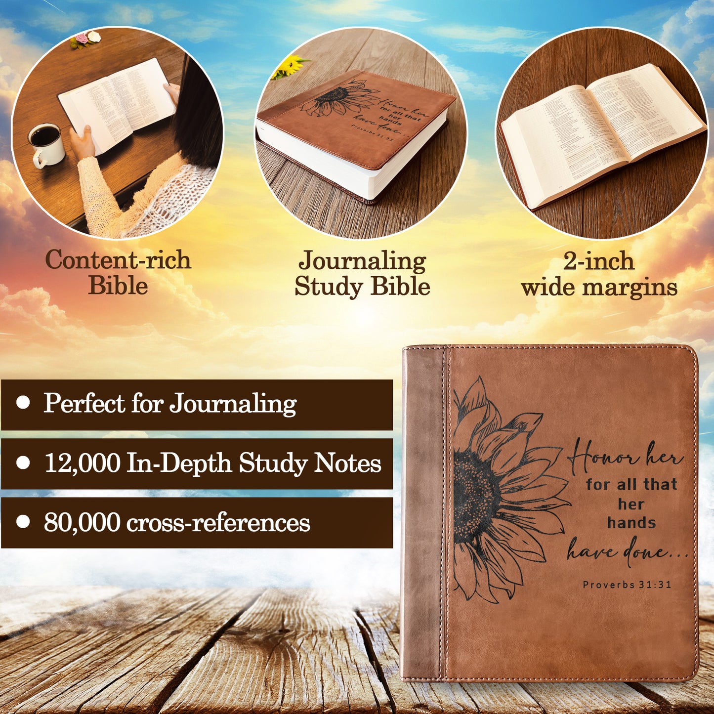 Custom Engraved ESV Journaling Study Bible, Wide Margin Note - Taking Bible, Personalized Christian Gift, Baptism Gift for Women - Religious Books - Aylev
