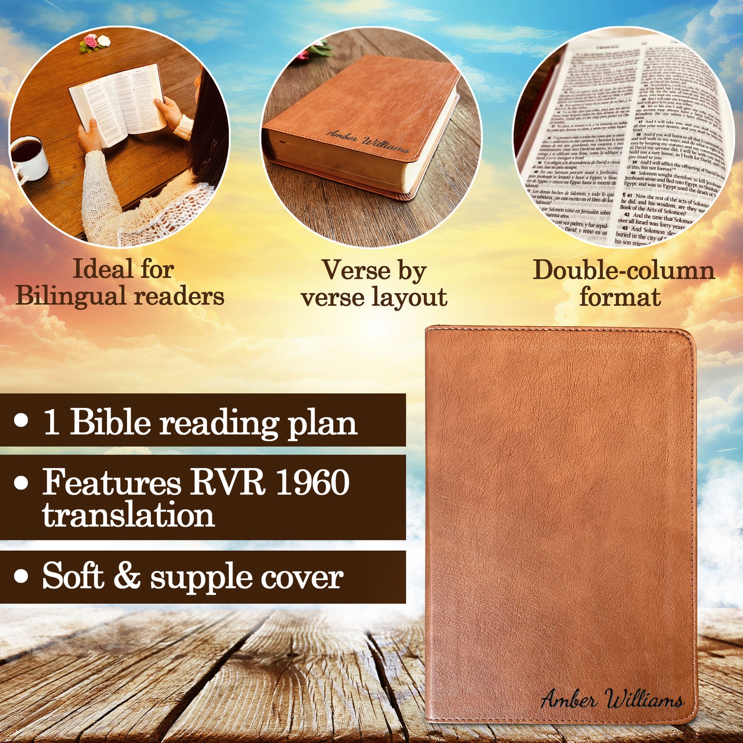 Personalized Bilingual Bible with Name Engraved, ESV/RVR Bilingual Bible, Custom Bible Engraved Name, English/Spanish Bible Christian Gifts - Aylev