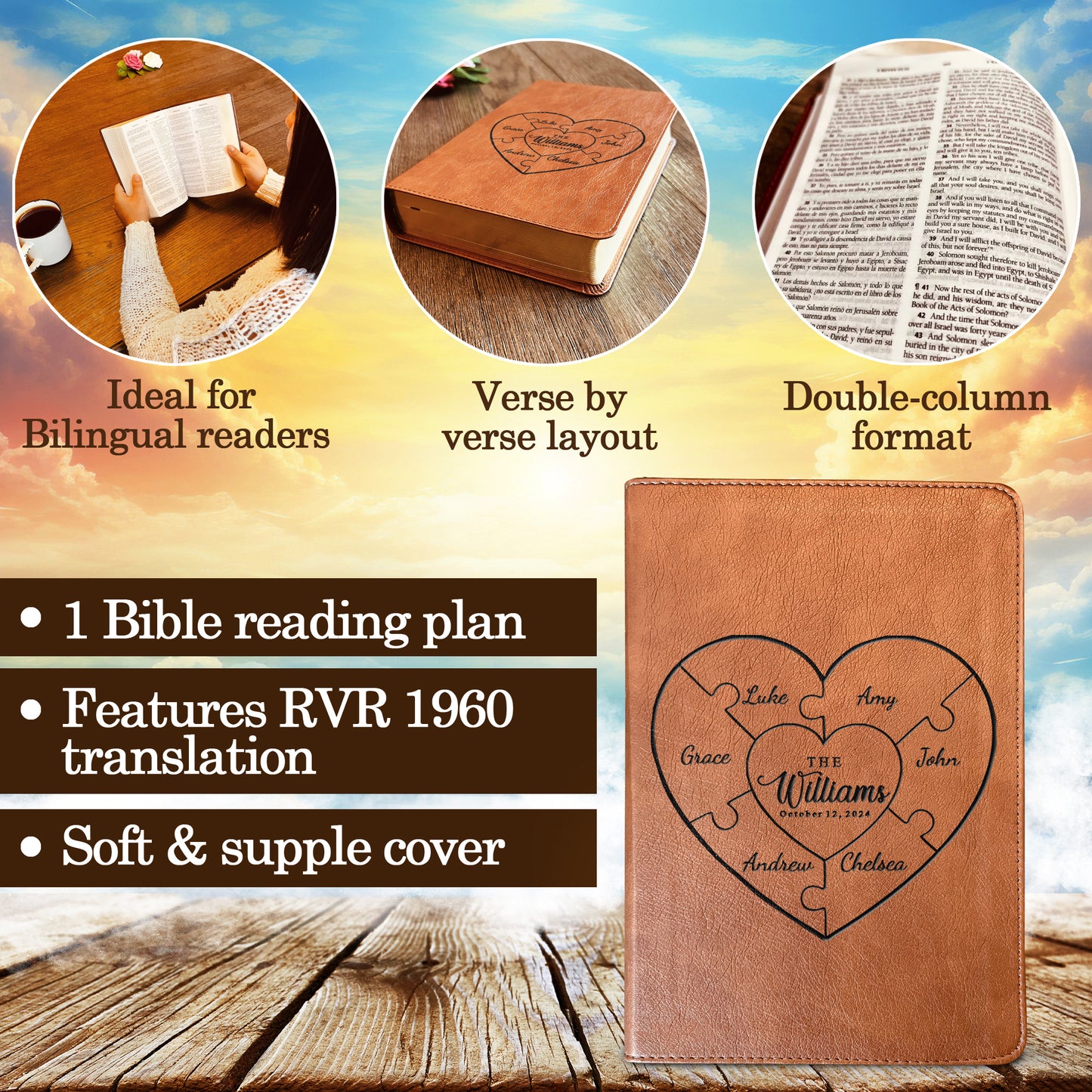 Personalized Family Bible, Custom ESV/RVR Biblia en Español Personalizada, Biblia Reina Valera 1960 en espanol Spanish Bible Christian Gifts