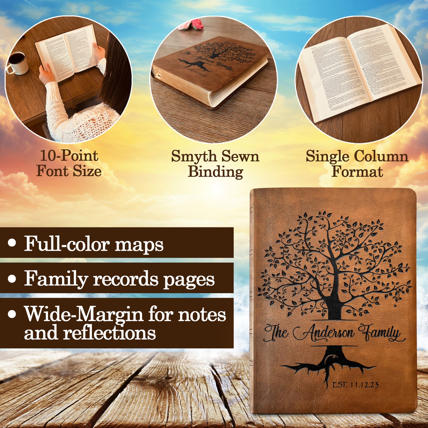 Personalized Family Bible | Custom NASB Family Tree Wide Margin Bible | Engraved Bible for Wedding Bible Christian Gifts NASB Family Bible - Aylev
