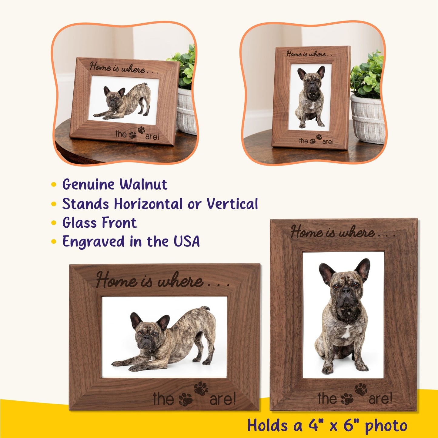Personalized Dog Picture Frame, Genuine Walnut Dog Photo Frame 4x6, Dog Picture Wall Decor, Dog Memorial Gift, Dog Loss Gifts - Apparel & Accessories - Aylev