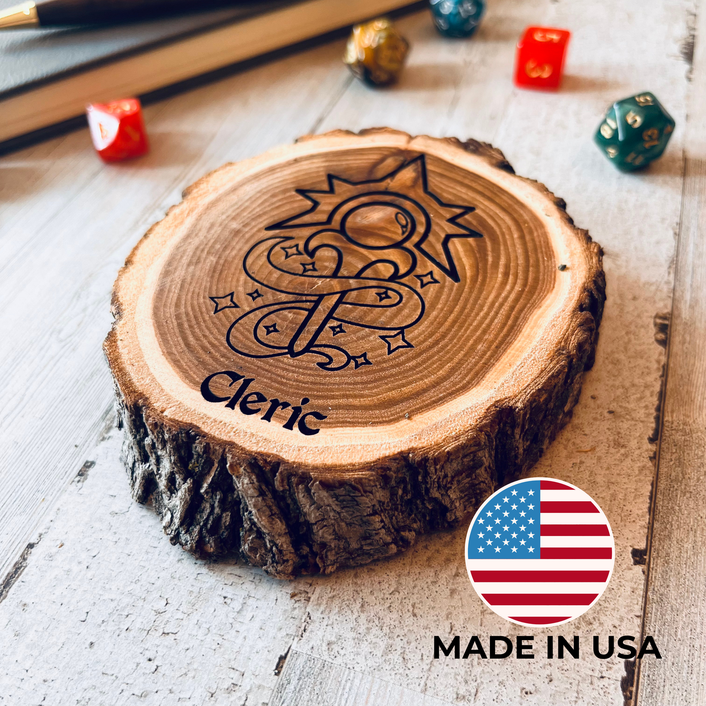 Dungeons and Dragons Real Wood Cleric DnD Coaster | DnD Accessories | DnD Gift for Men | Dungeon Master Gift | DnD Stuff | D&D Gifts - Aylev