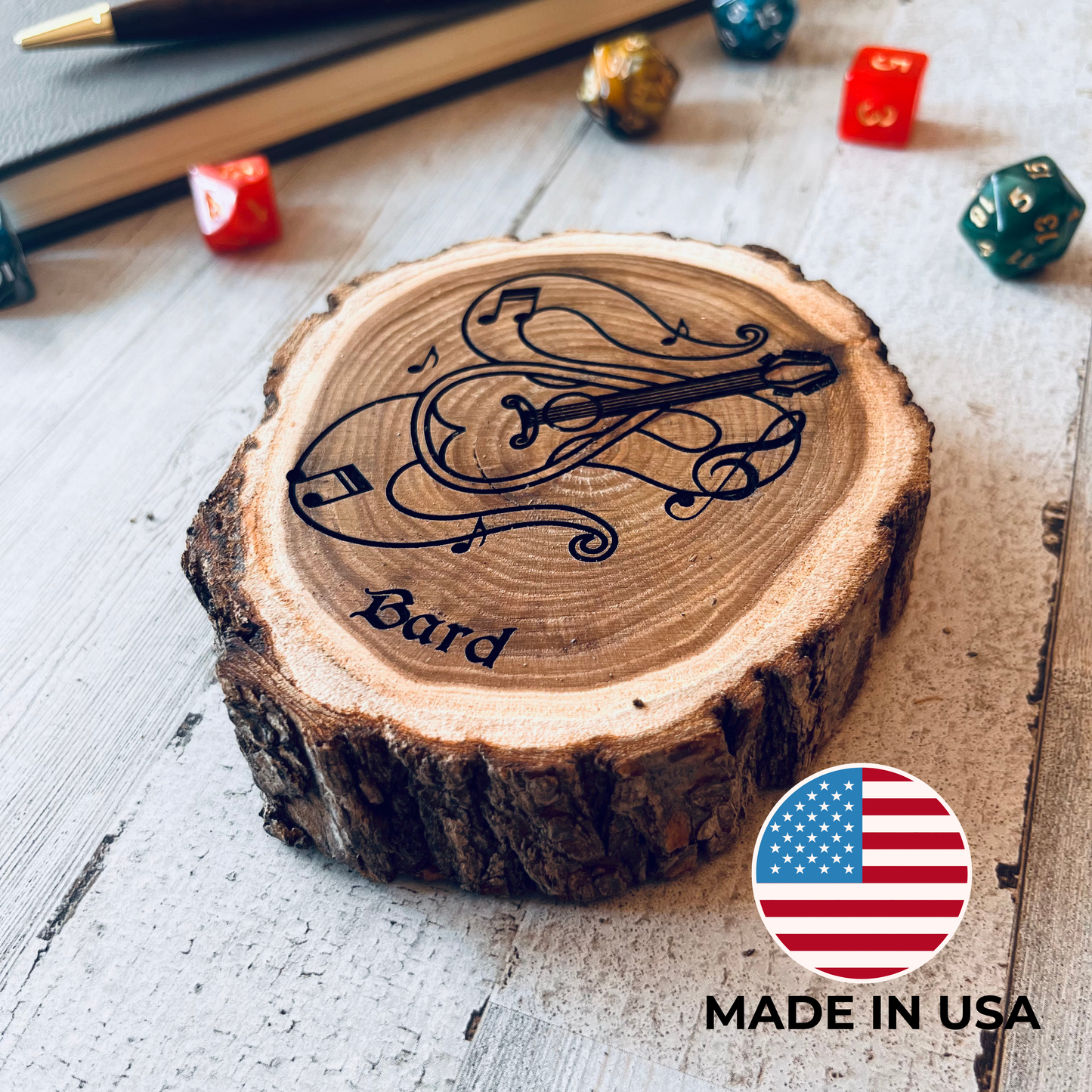 Dungeons and Dragons Real Wood Bard DnD Coaster | DnD Accessories | DnD Gift for Men | Dungeon Master Gift | DnD Stuff | D&D Gifts - Aylev
