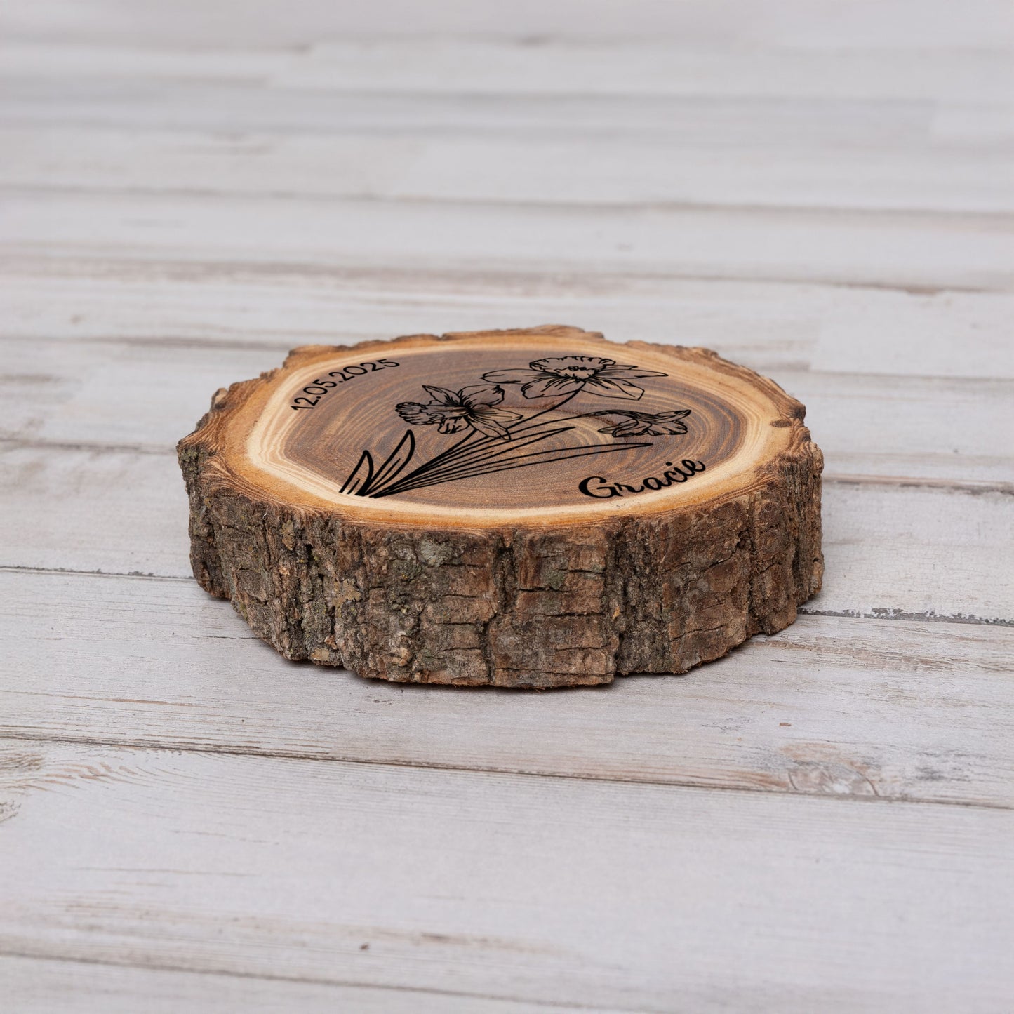 Personalized Birth Flower December Coaster, Real Wood Birth Month Flower Gift, Made in USA Birthday Gift for Her, Girlfriend, Wife, or Mom