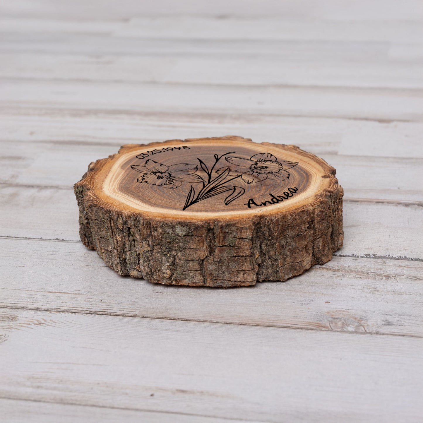 Personalized Birth Flower March Coaster, Real Wood Birth Month Flower Gift, Made in USA Birthday Gift for Her, Girlfriend, Wife, or Mom
