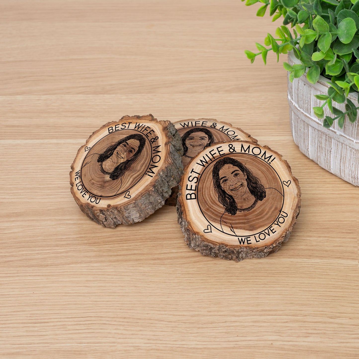 Custom Photo Engraved Wood Coaster, Personalized Gift for Couple, Family, Friends – Custom Portrait on Wood, Made in The USA, Keepsake Gift