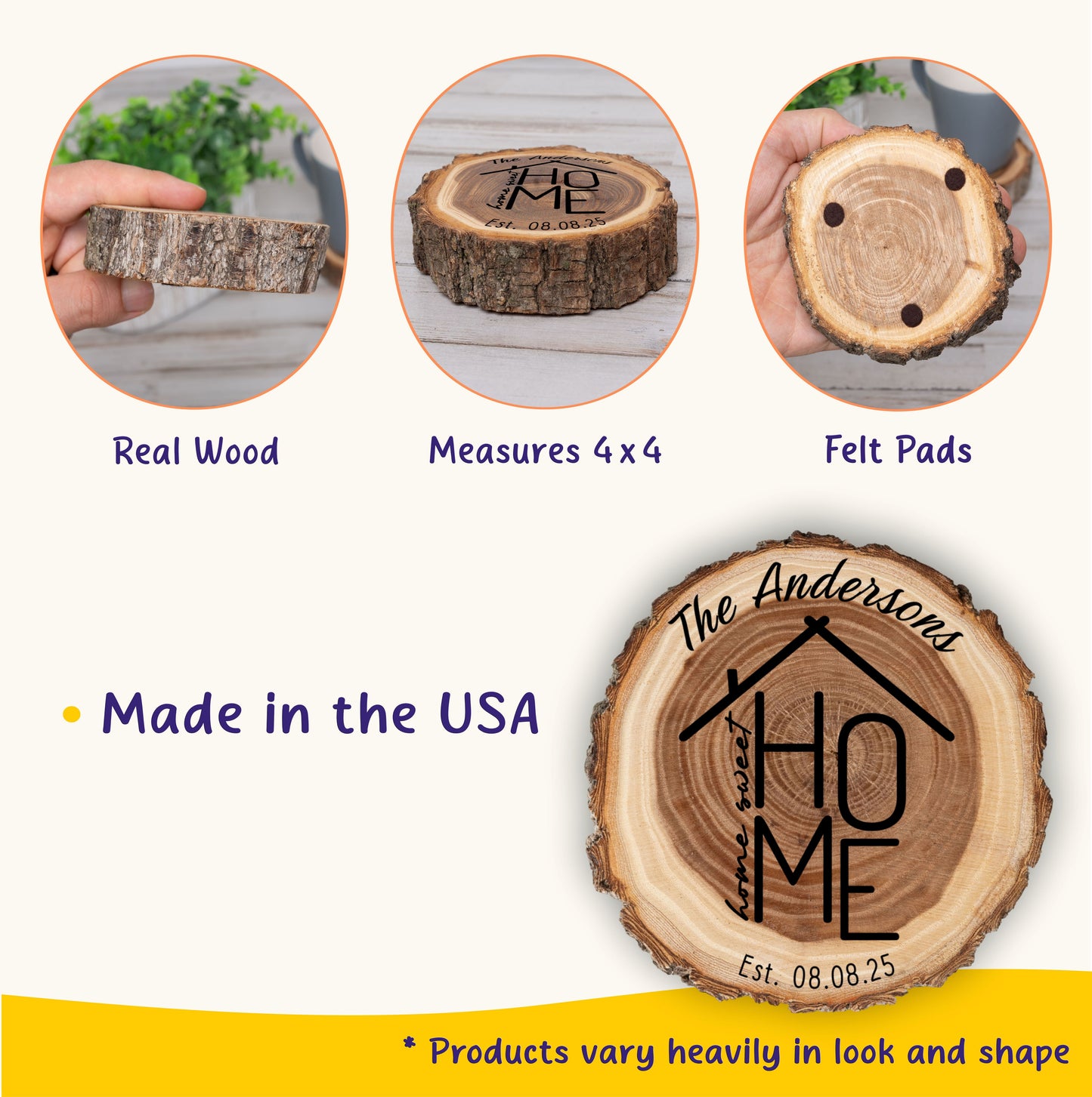 New Home Gift Coaster Set, Real Wood Coasters, Made in USA, Closing Gifts for Home Buyers, Personalized Wood Coaster Set, Housewarming Gift