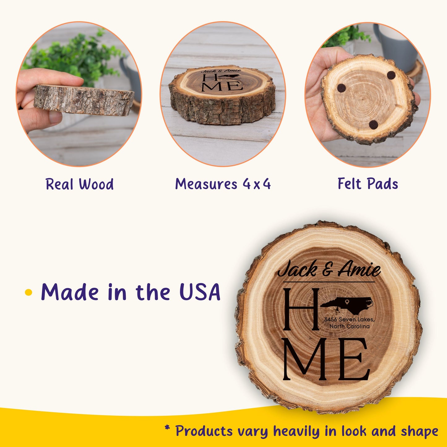 New Home Gift Coaster Set, Real Wood Coasters, Made in USA, Closing Gifts for Home Buyers, Personalized Wood Coaster Set, Housewarming Gift