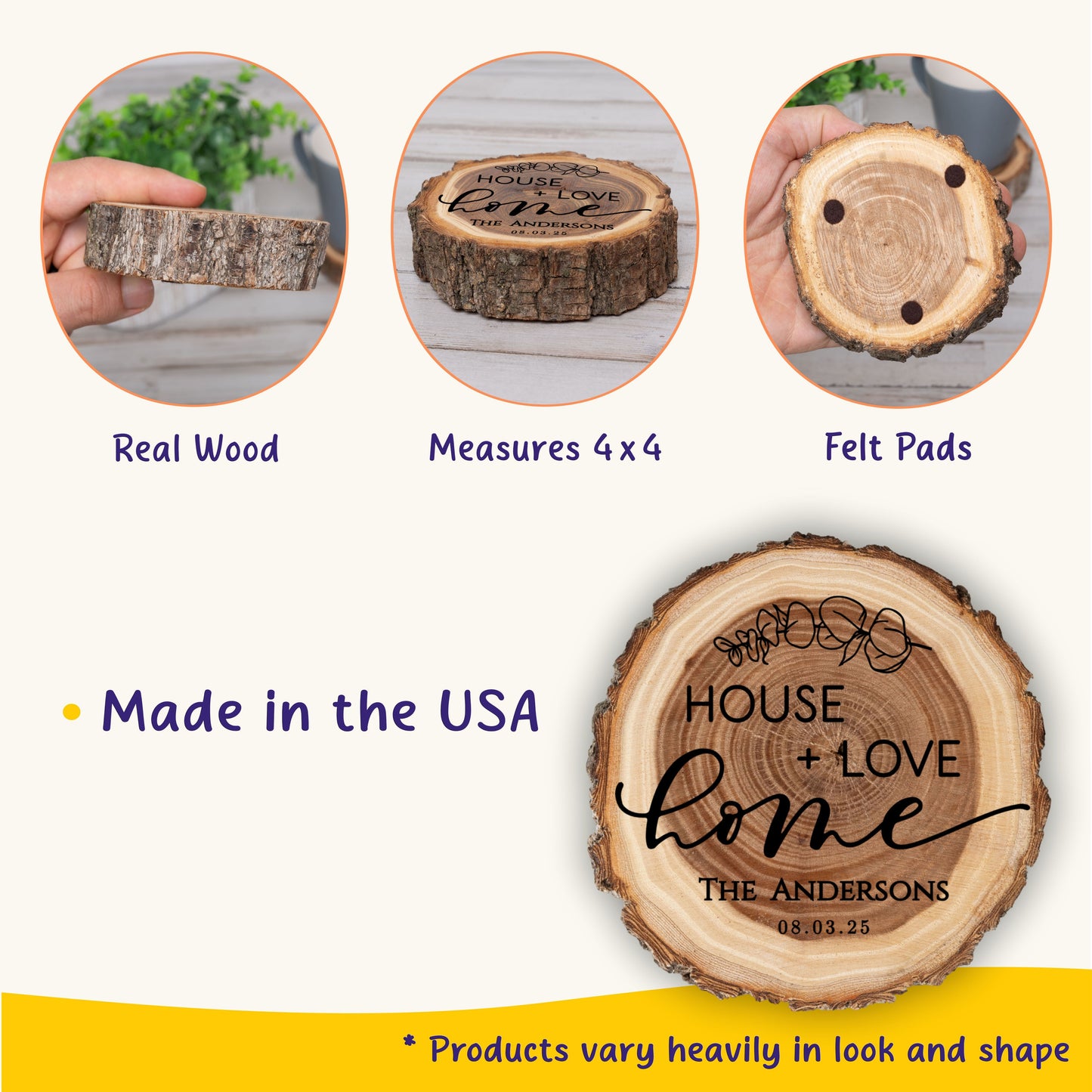 New Home Gift Coaster Set, Real Wood Coasters, Made in USA, Closing Gifts for Home Buyers, Personalized Wood Coaster Set, Housewarming Gift
