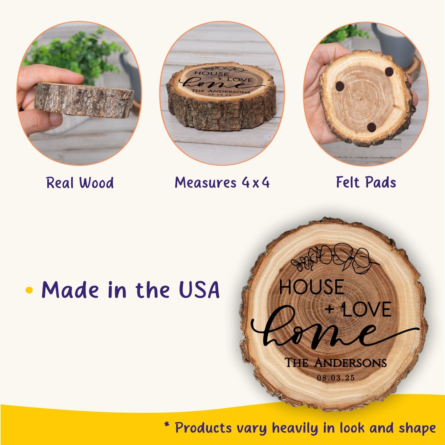 New Home Gift Coaster Set, Real Wood Coasters, Made in USA, Closing Gifts for Home Buyers, Personalized Wood Coaster Set, Housewarming Gift - Apparel & Accessories - Aylev