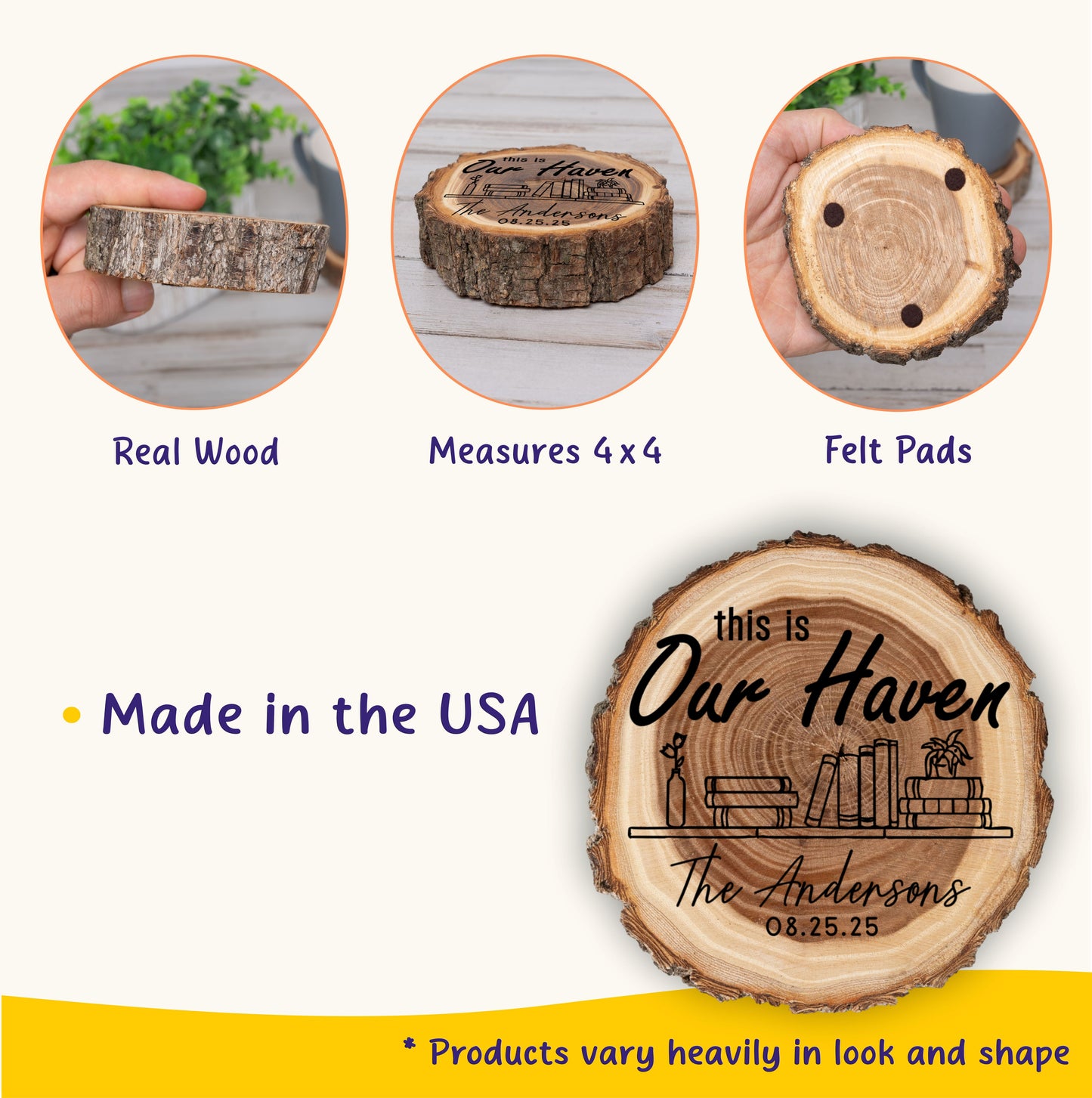 New Home Gift Coaster Set, Real Wood Coasters, Made in USA, Closing Gifts for Home Buyers, Personalized Wood Coaster Set, Housewarming Gift